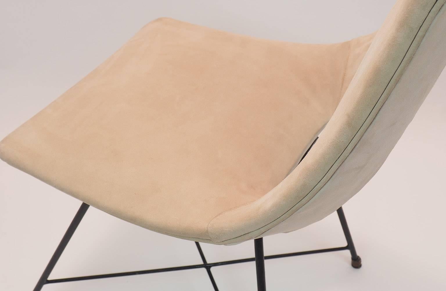 Midcentury Suede Chair  Designed by Augusto Bozzi for Saporiti, Italy, 1950s 1
