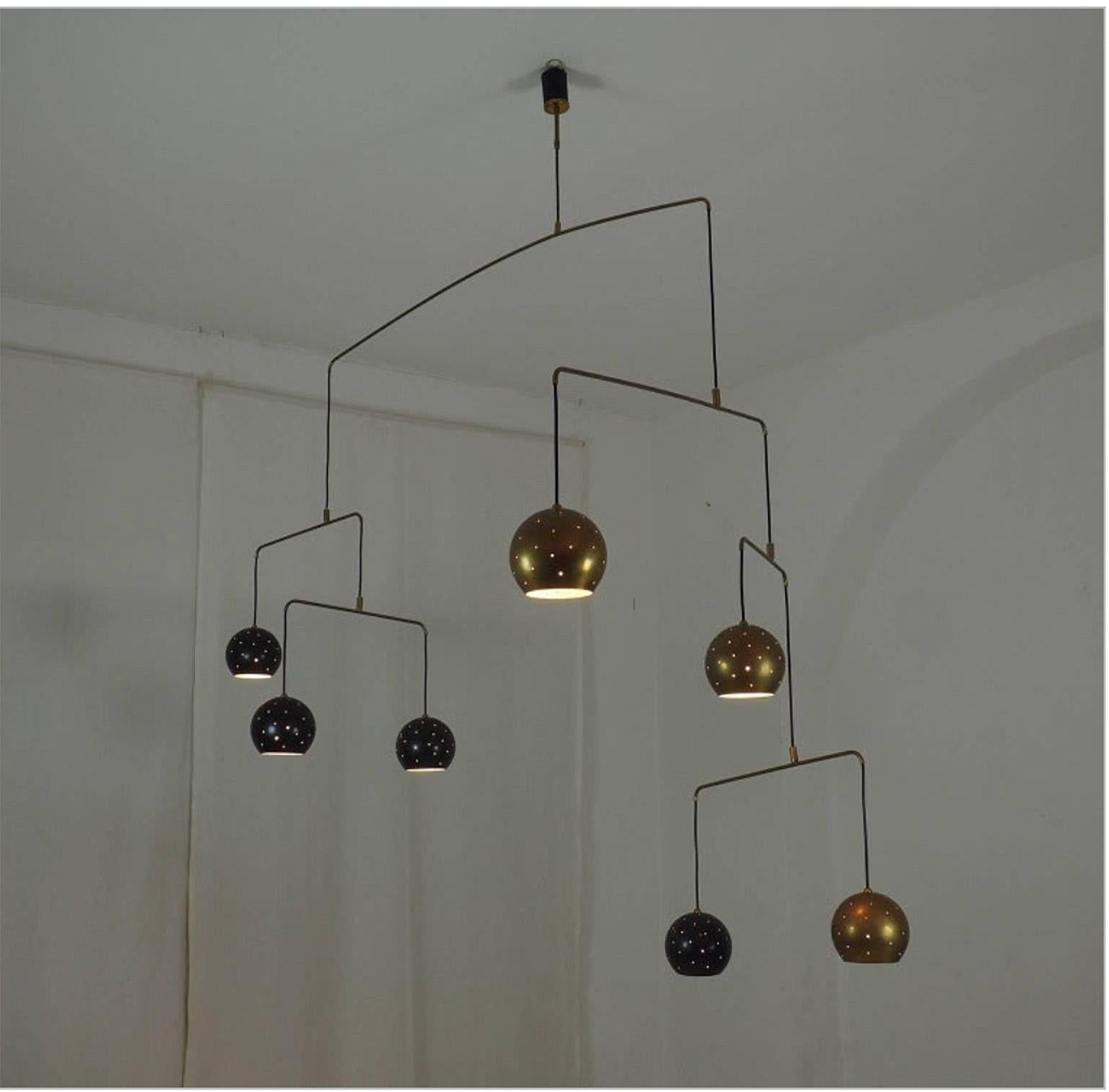 Lacquered Italian Brass Large Mobile Chandelier 