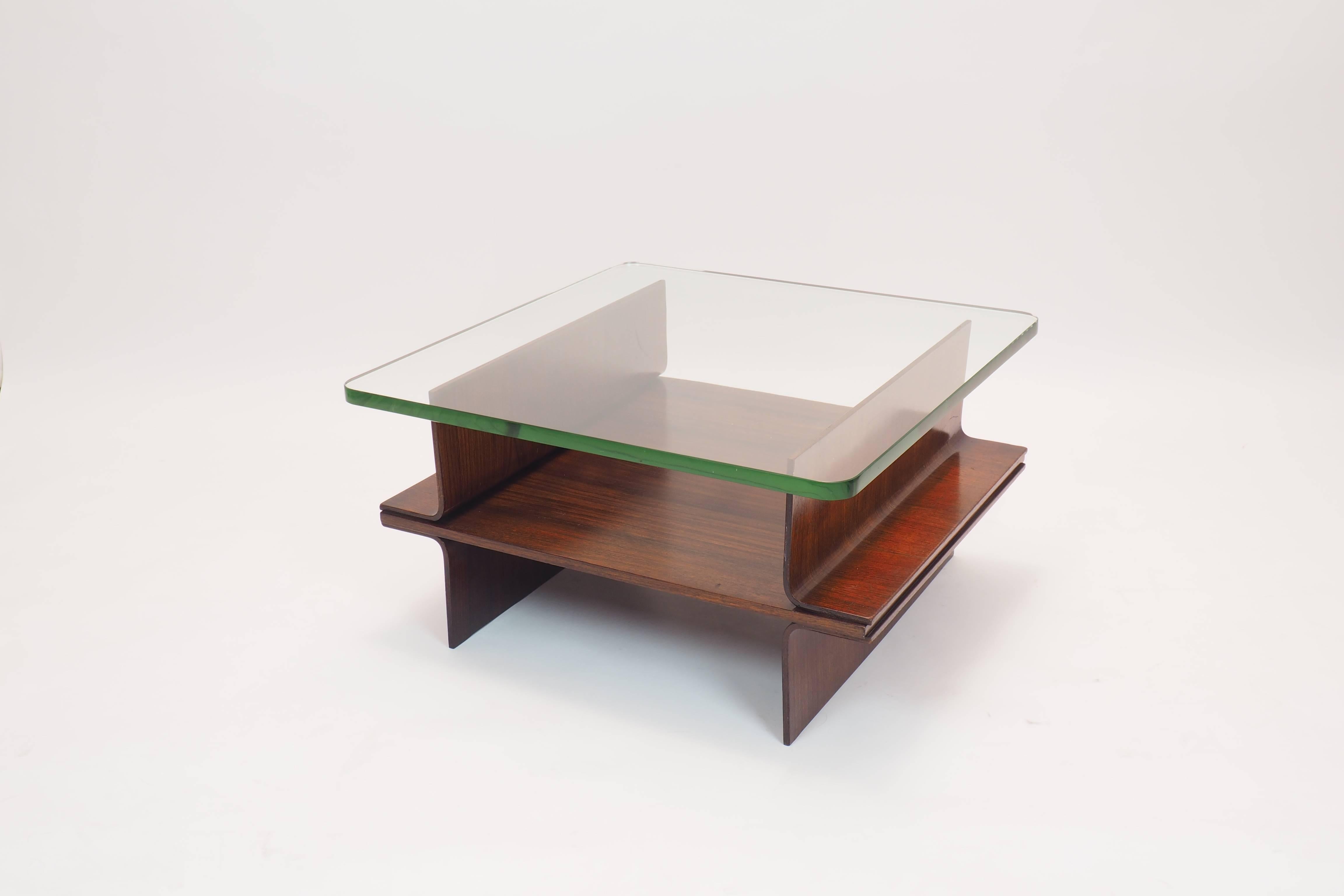 Hand-Crafted Italian Side Table with Original Thick Glass Top Manufatured by Cassina For Sale