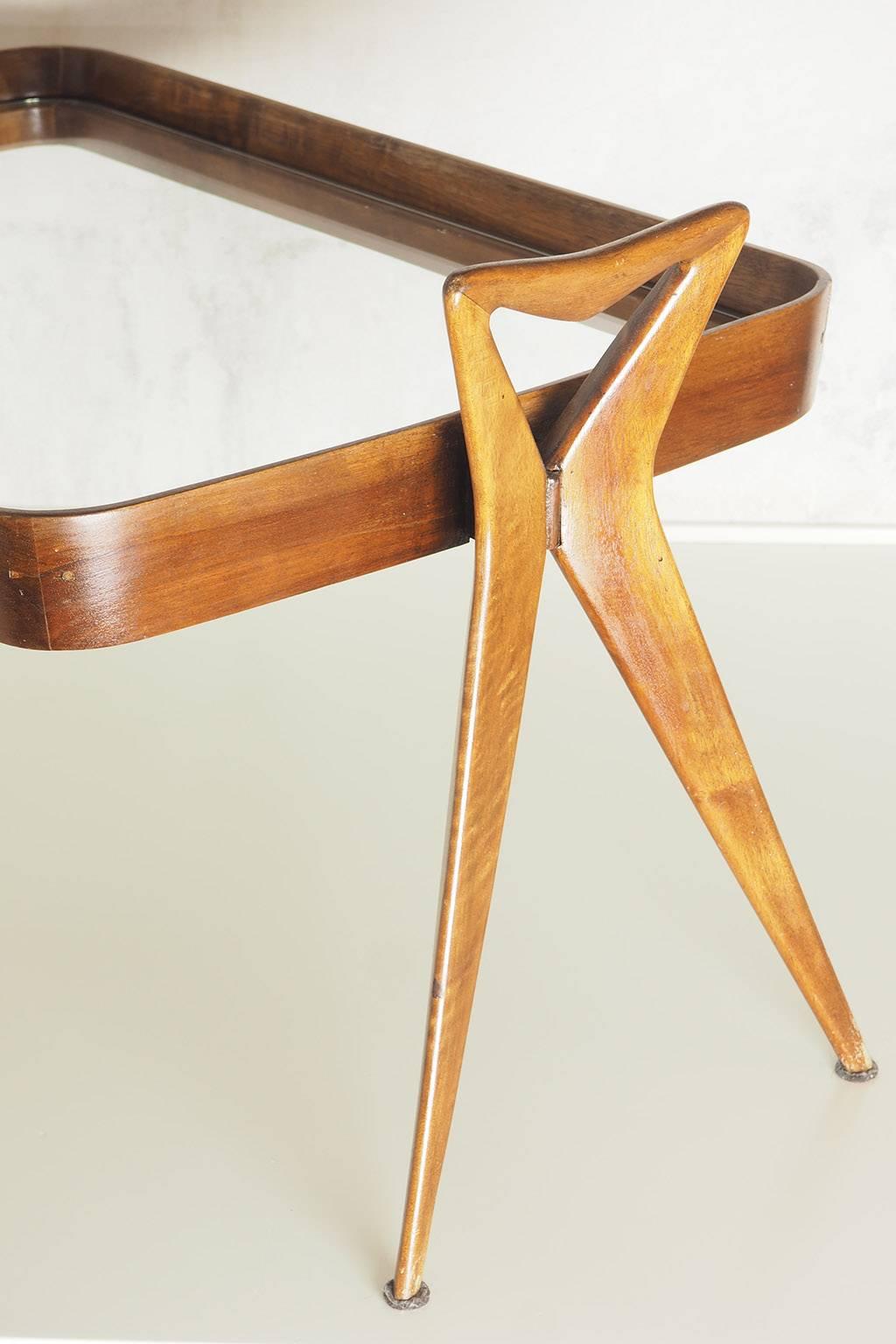 Glass Ico Parisi Graceful and Rare Walnut Side Table, Milano 1954