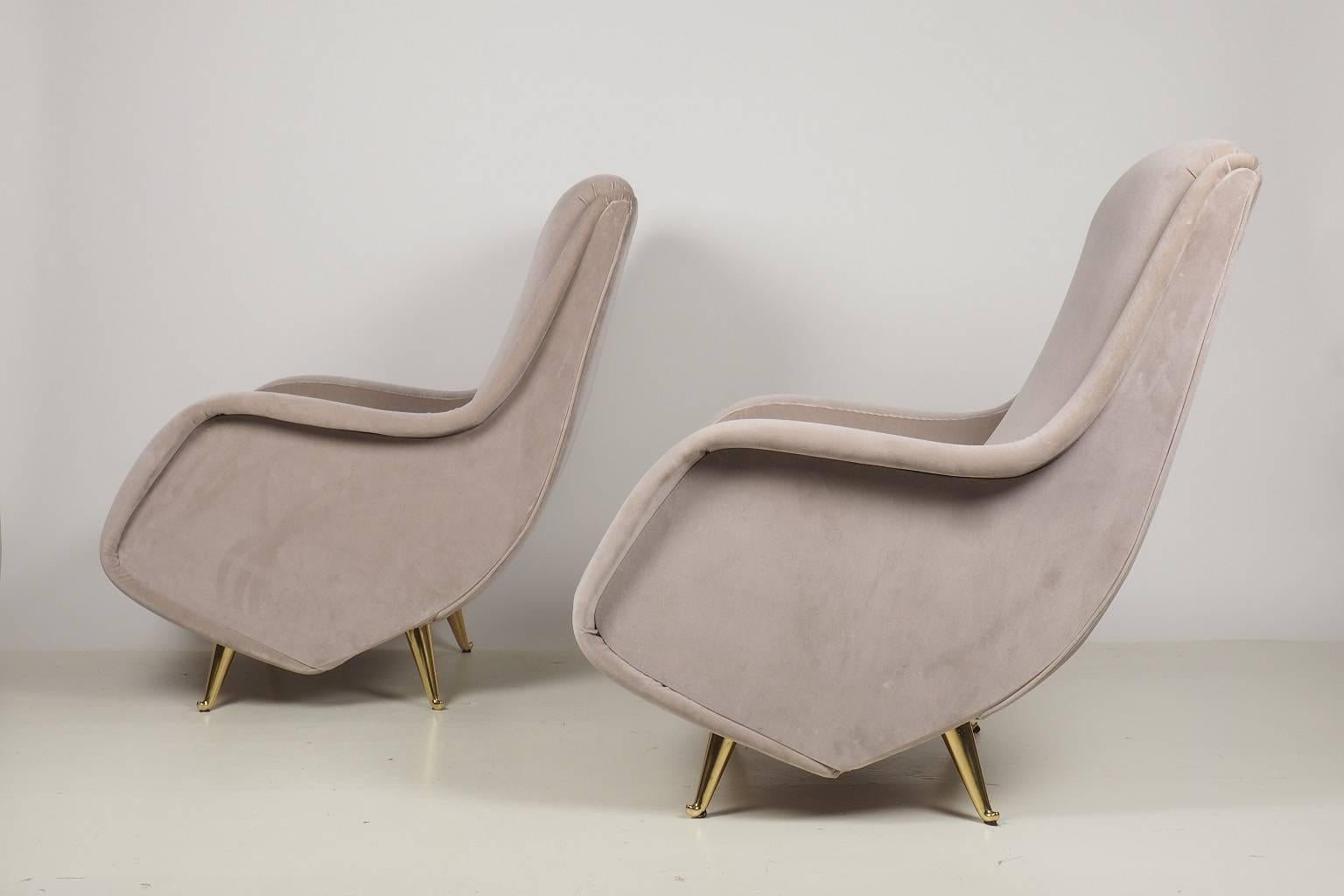 Velvet Fine Italian Lounge Chairs Manufactured by ISA,  Milano, Italy 1950's