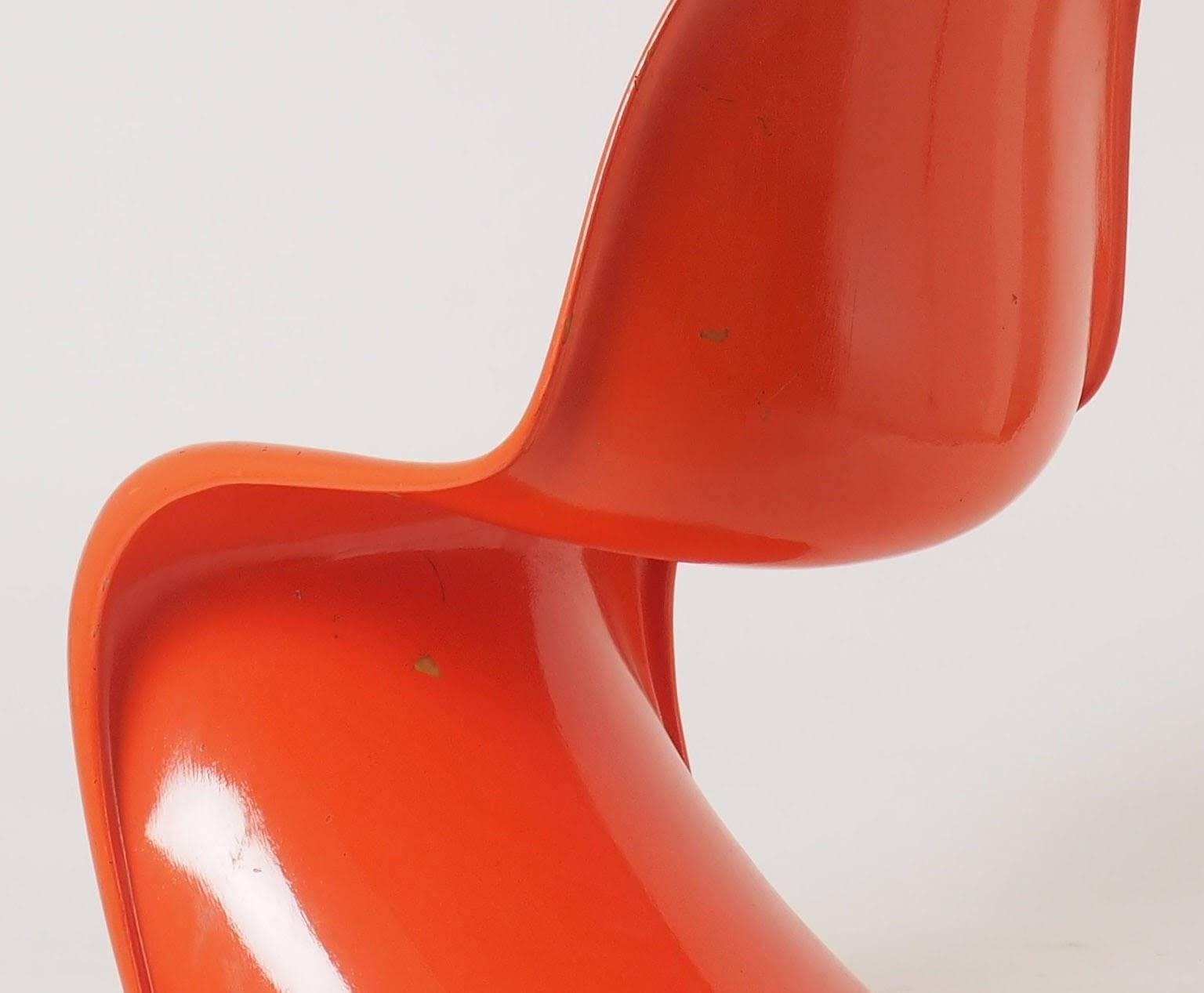 Mid-Century Modern Verner Panton Chair Rare 1st  Edition, Orange colour,  Denmark, 1960s For Sale