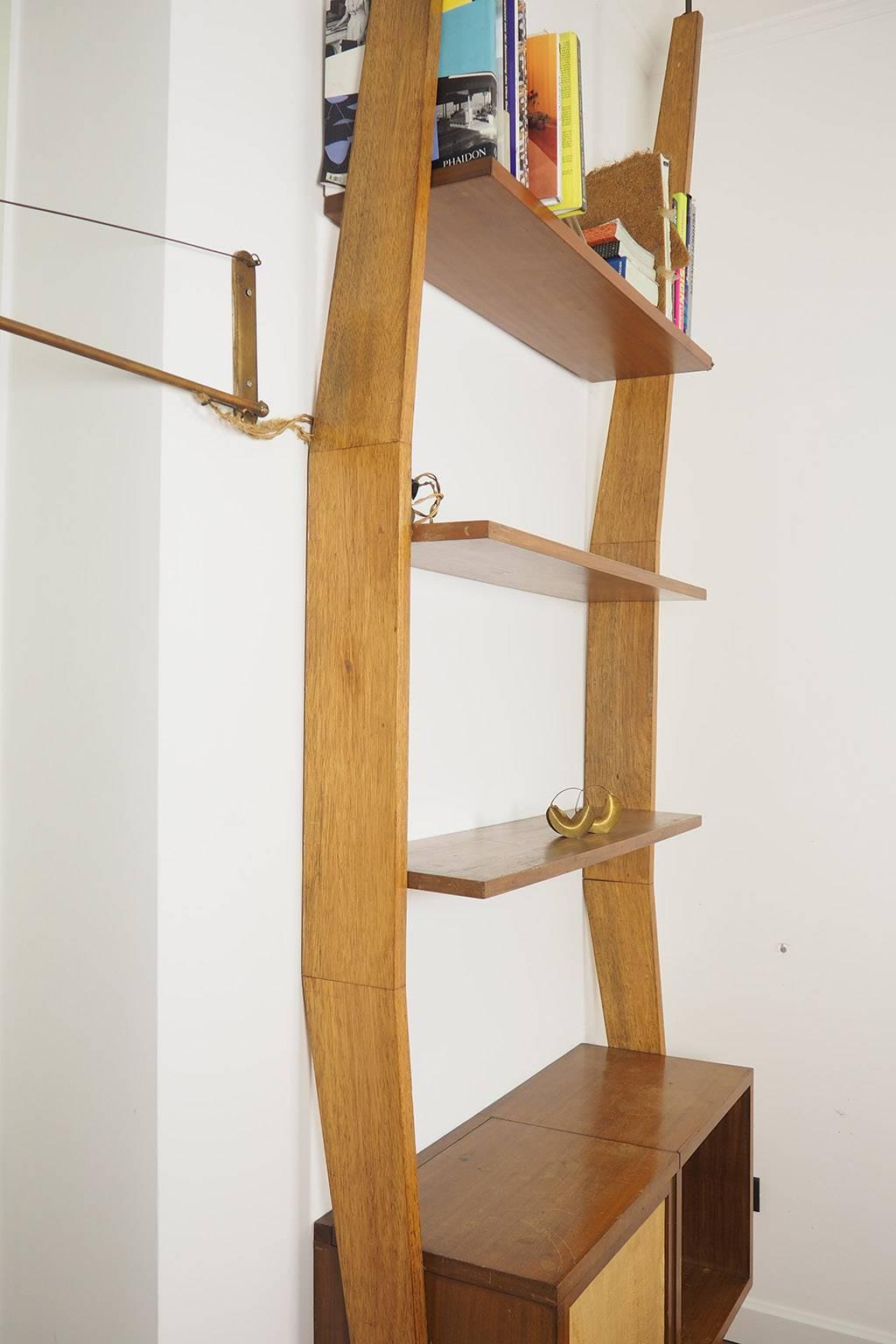 Mid-Century Modern Midcentury Wood and Brass Bookcase designed  by Augusto Romano, Italy 1950s