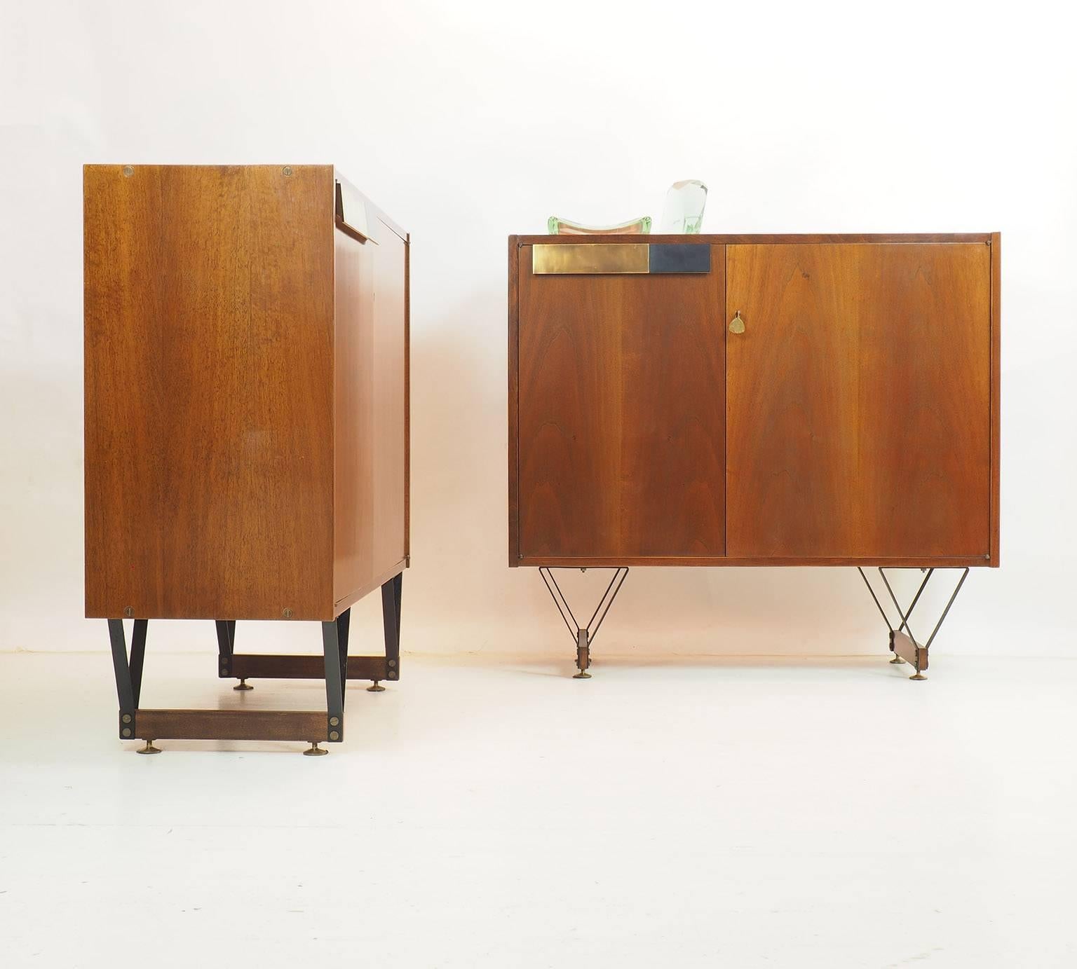 Brass Italian Rare Couple of Exclusive Cabinets, Attributed to Ico Parisi, 1950s