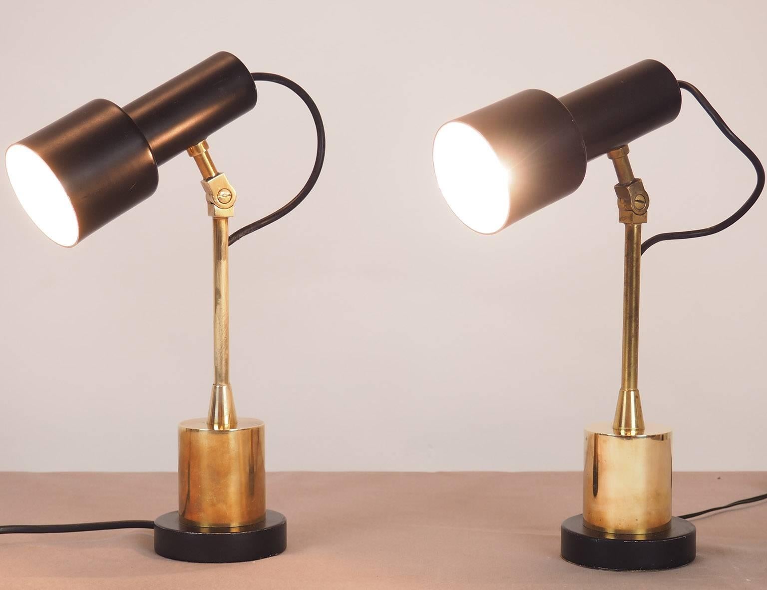 Mid-Century Modern Pair of Original Stilnovo Table Lamps  with a Catchy Brass Base Milano  1950s