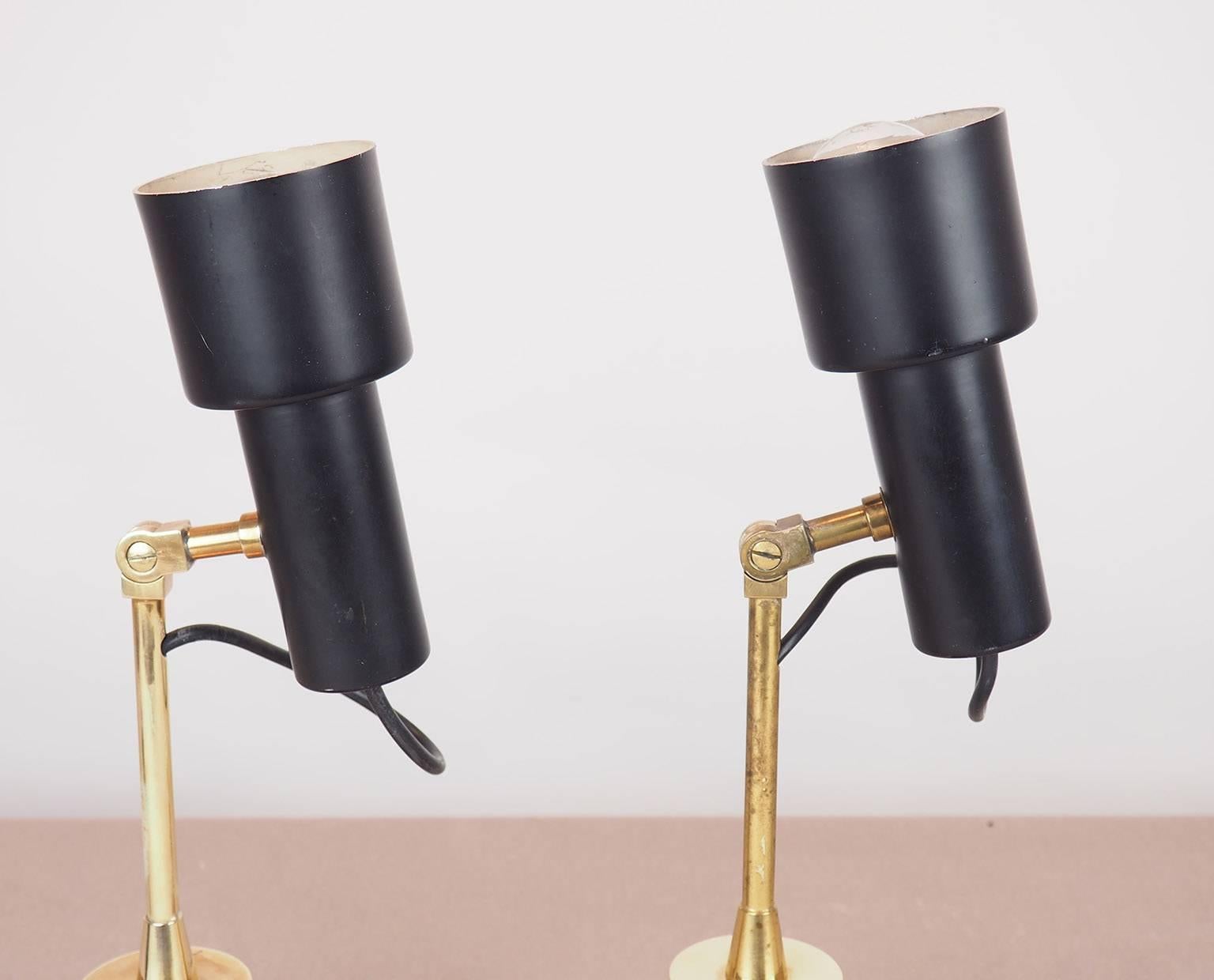 Lacquered Pair of Original Stilnovo Table Lamps  with a Catchy Brass Base Milano  1950s