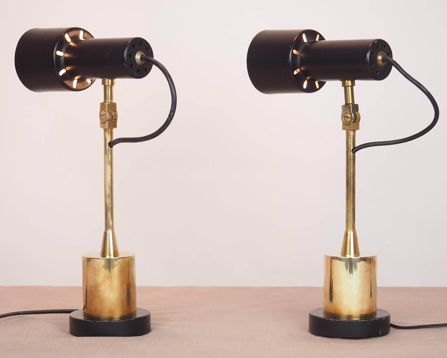 Mid-20th Century Pair of Original Stilnovo Table Lamps  with a Catchy Brass Base Milano  1950s