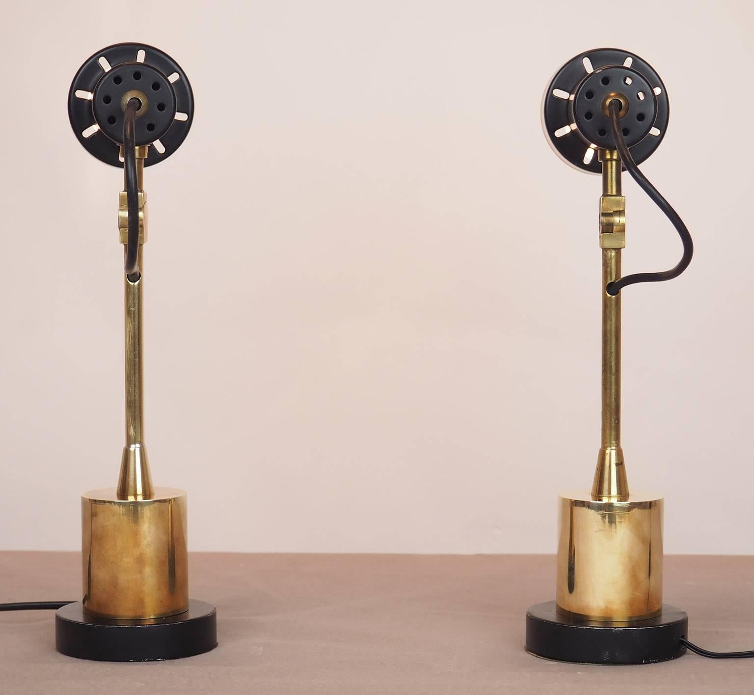 Metal Pair of Original Stilnovo Table Lamps  with a Catchy Brass Base Milano  1950s