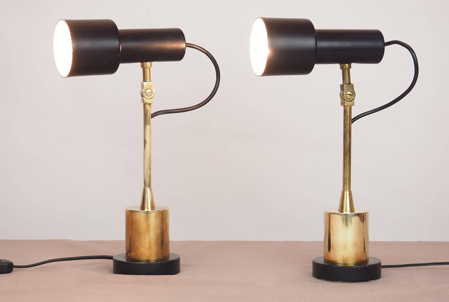 Pair of Original Stilnovo Table Lamps  with a Catchy Brass Base Milano  1950s 1