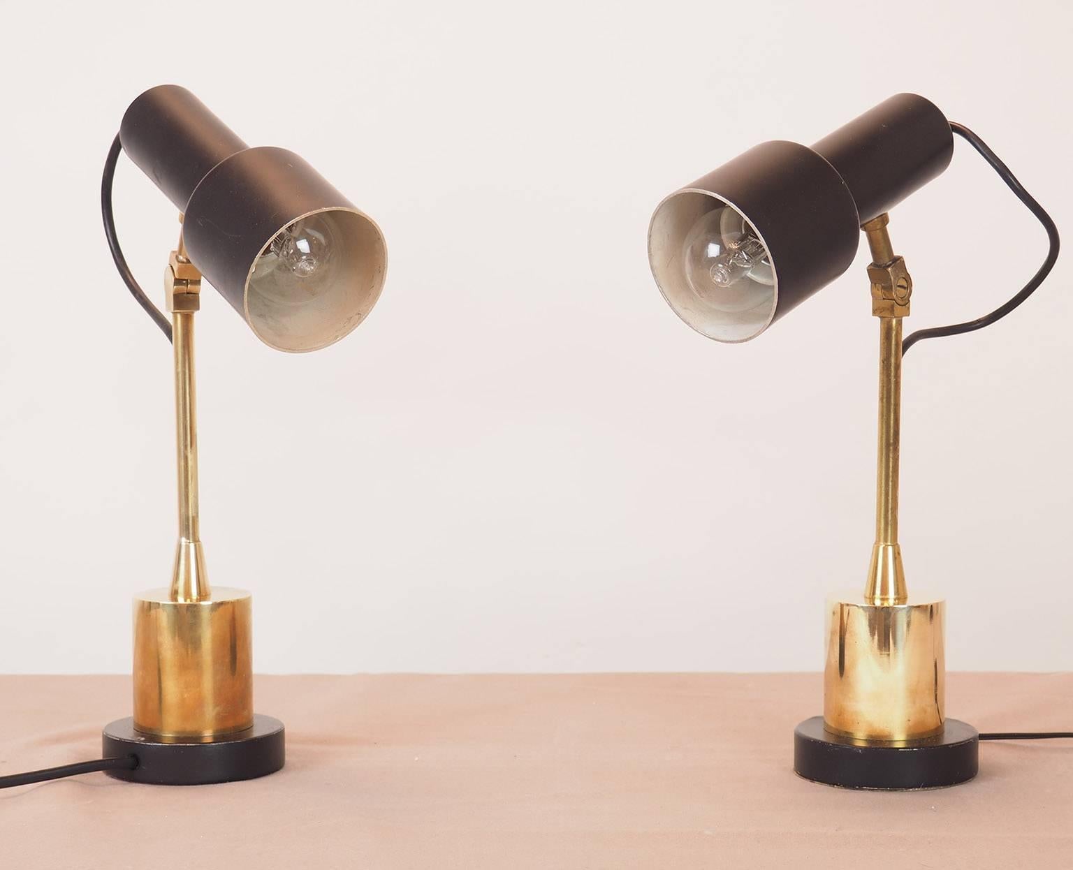 Pair of Original Stilnovo Table Lamps  with a Catchy Brass Base Milano  1950s 3