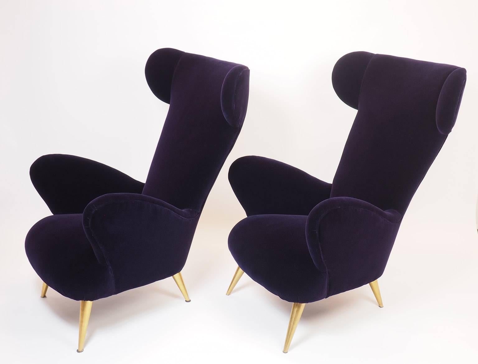 Mid-Century Modern Italian Luxurious and Intense Velvet Armchairs by 