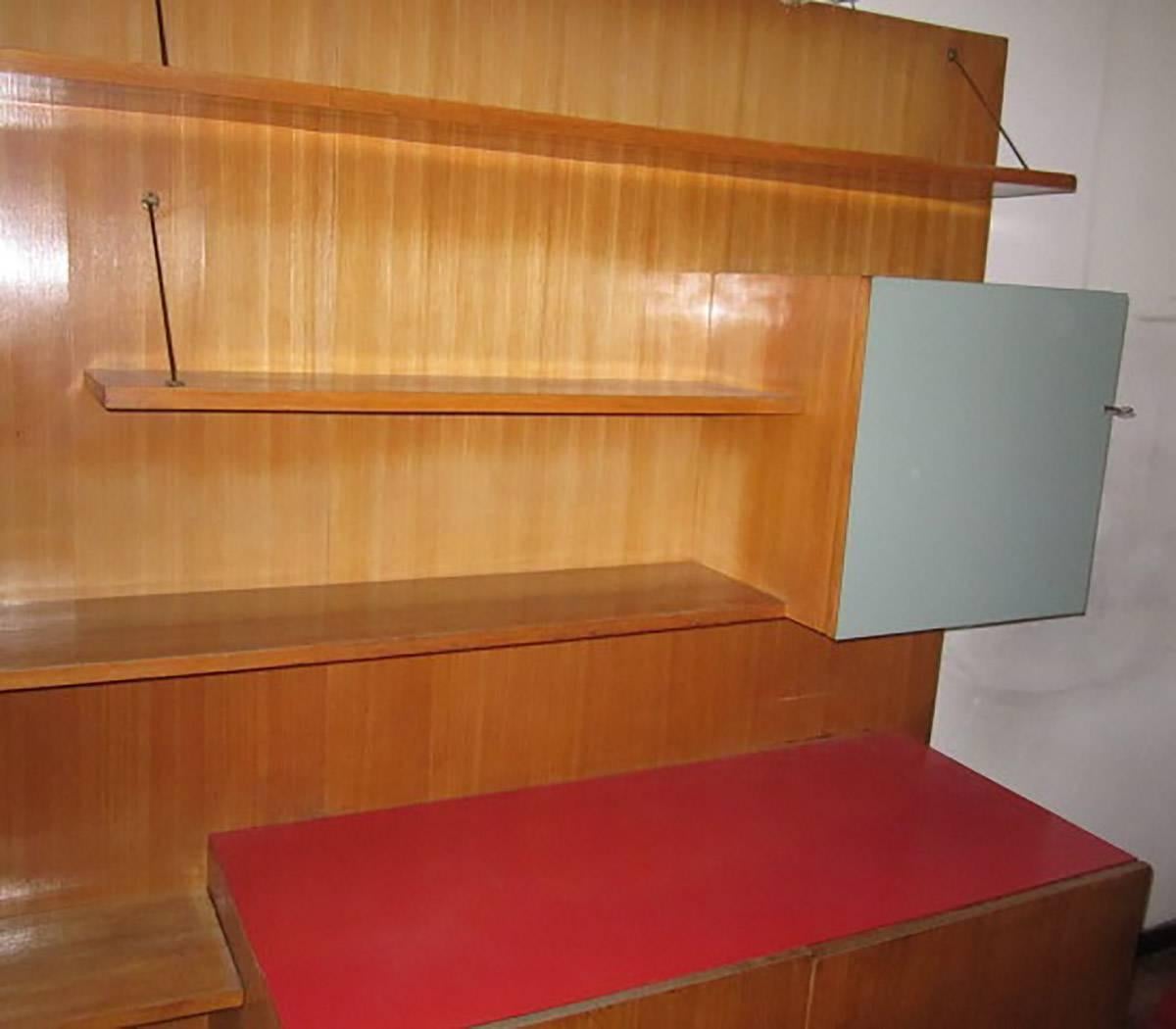 Italian Large Wood Bookcase Designed for a Private Commission in Milano, 1950s For Sale 2
