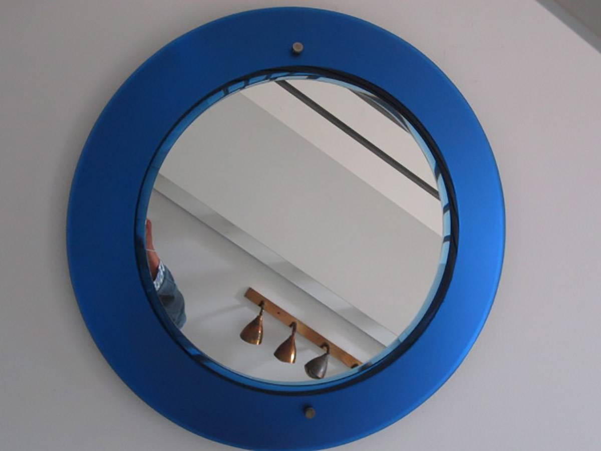 Mid-Century Modern Italian Rare Blue Mirror by Max Ingrand for Fontana Arte, Milano, 1950s