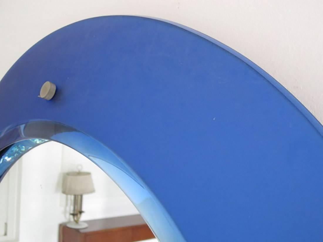 Italian Rare Blue Mirror by Max Ingrand for Fontana Arte, Milano, 1950s 1