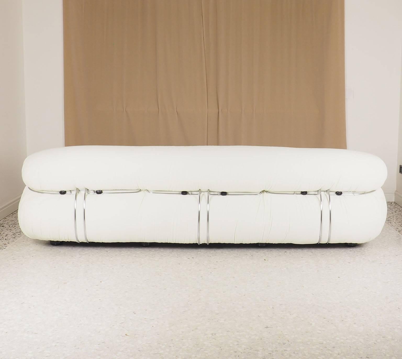 Steel Soriana Elegant Velvet Sofa by Afra e Tobia Scarpa for Cassina Milano 1969