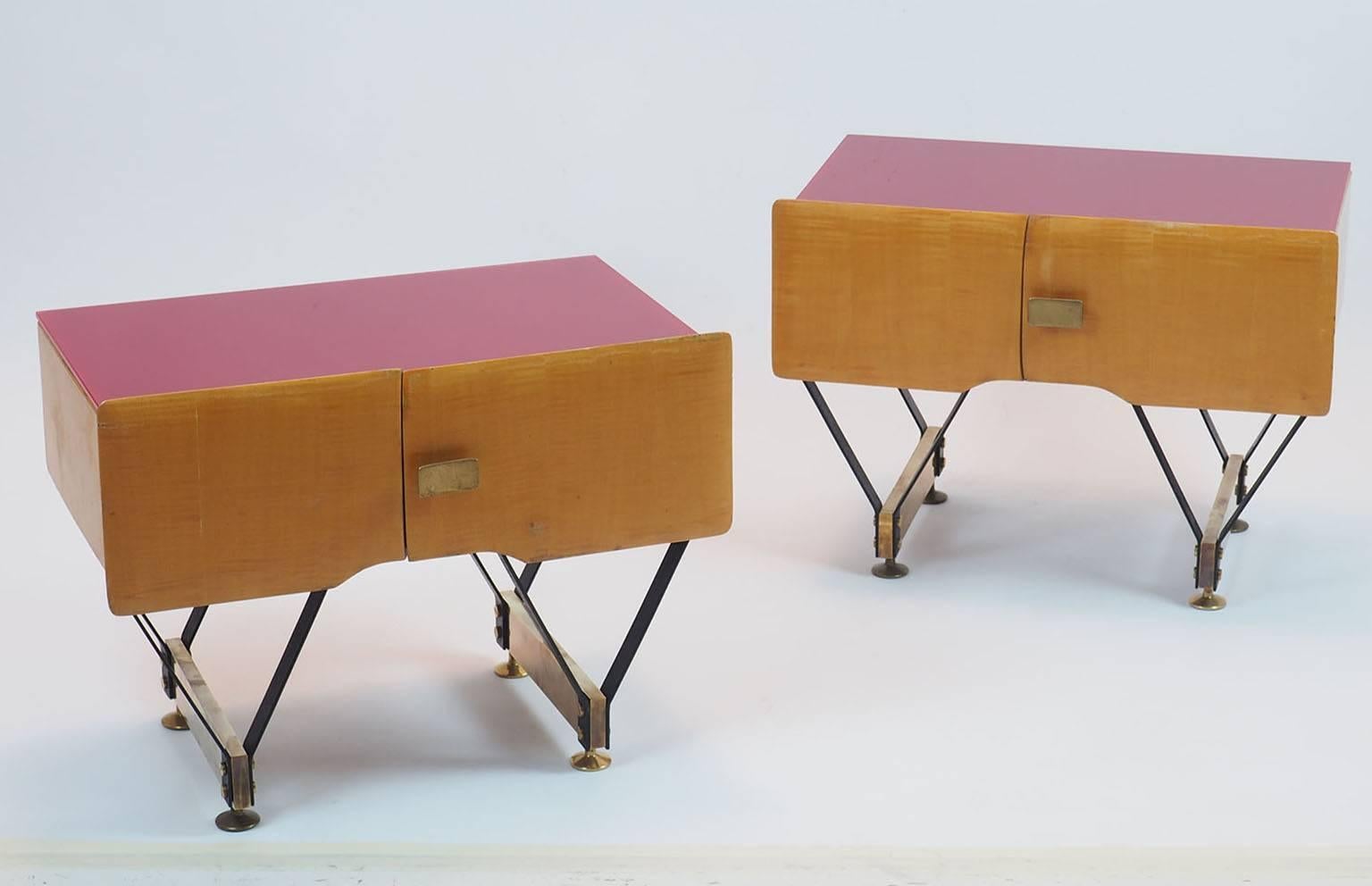 Italian Pair of Wood Bedside tables  Nightstands attribuited to Dassi Milano1950 3