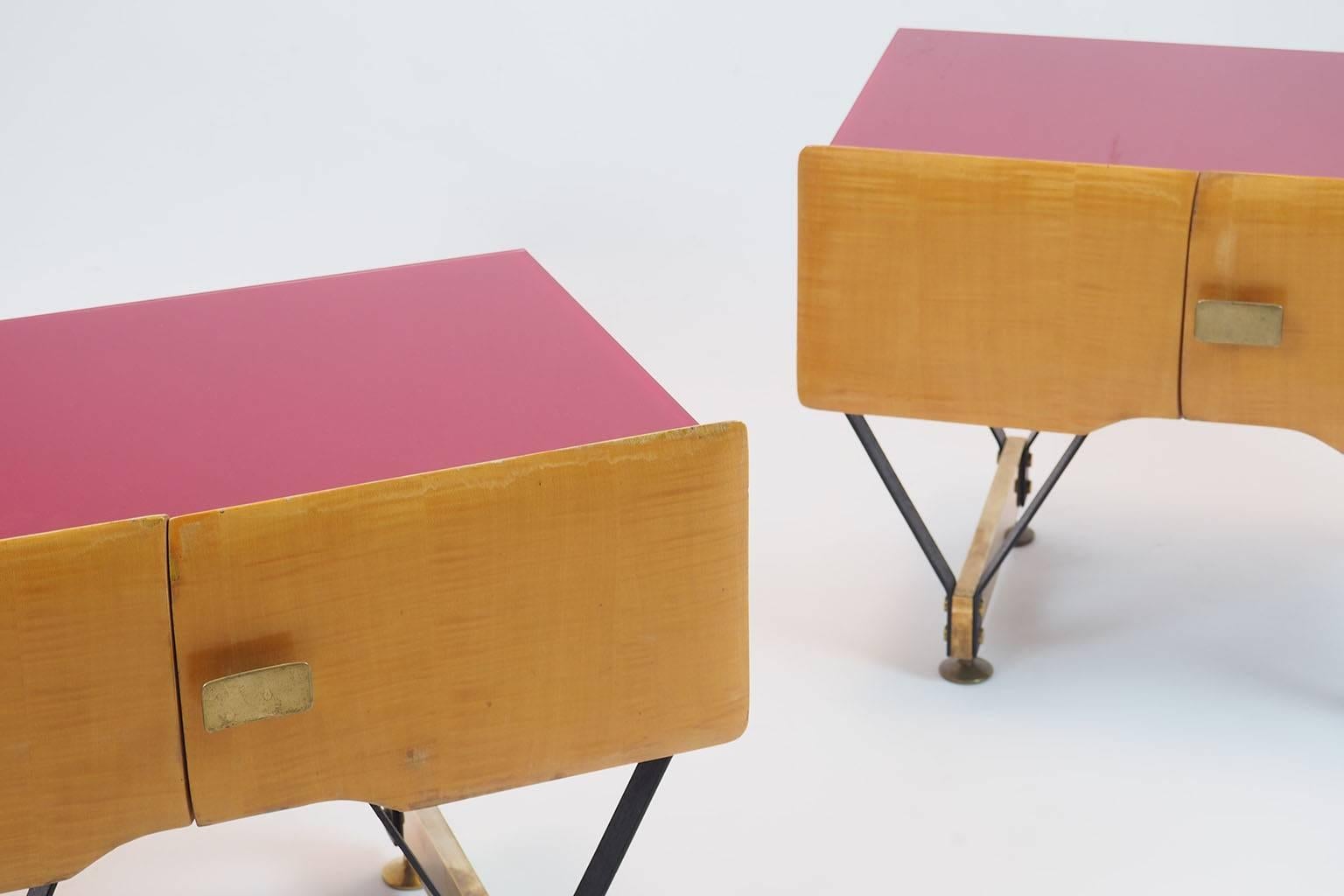 Lacquered Italian Pair of Wood Bedside tables  Nightstands attribuited to Dassi Milano1950