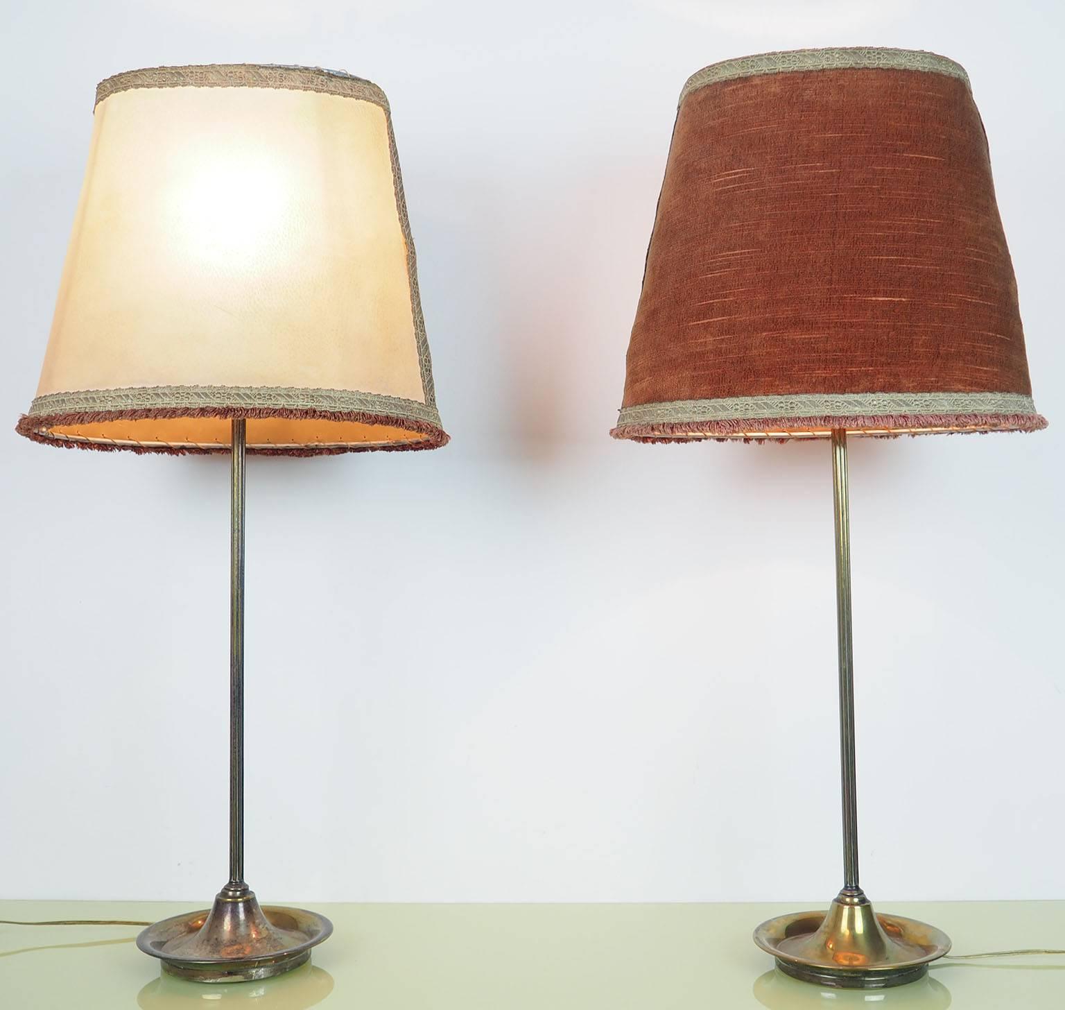 Mid-Century Modern Pair of Large Table Lamps Brass with Bifronte lampshades by Chiarini Milano 1950