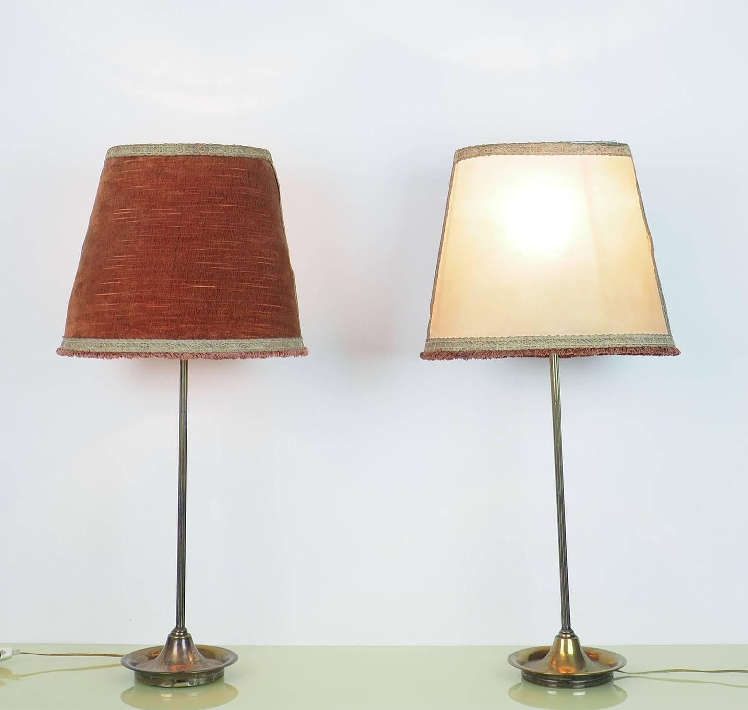 Pair of Large Table Lamps Brass with Bifronte lampshades by Chiarini Milano 1950 1