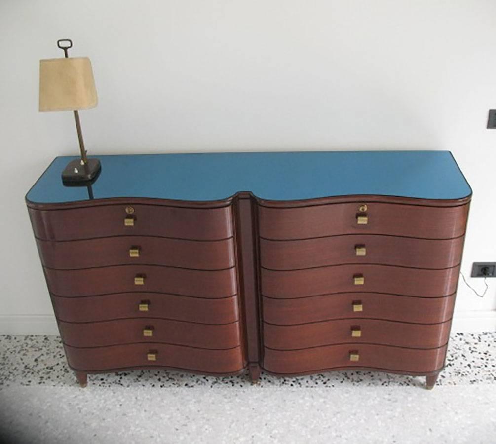 Brass Italian Splendid Mahogany Commode designed by Osvaldo Borsani, Milano, 1950s For Sale