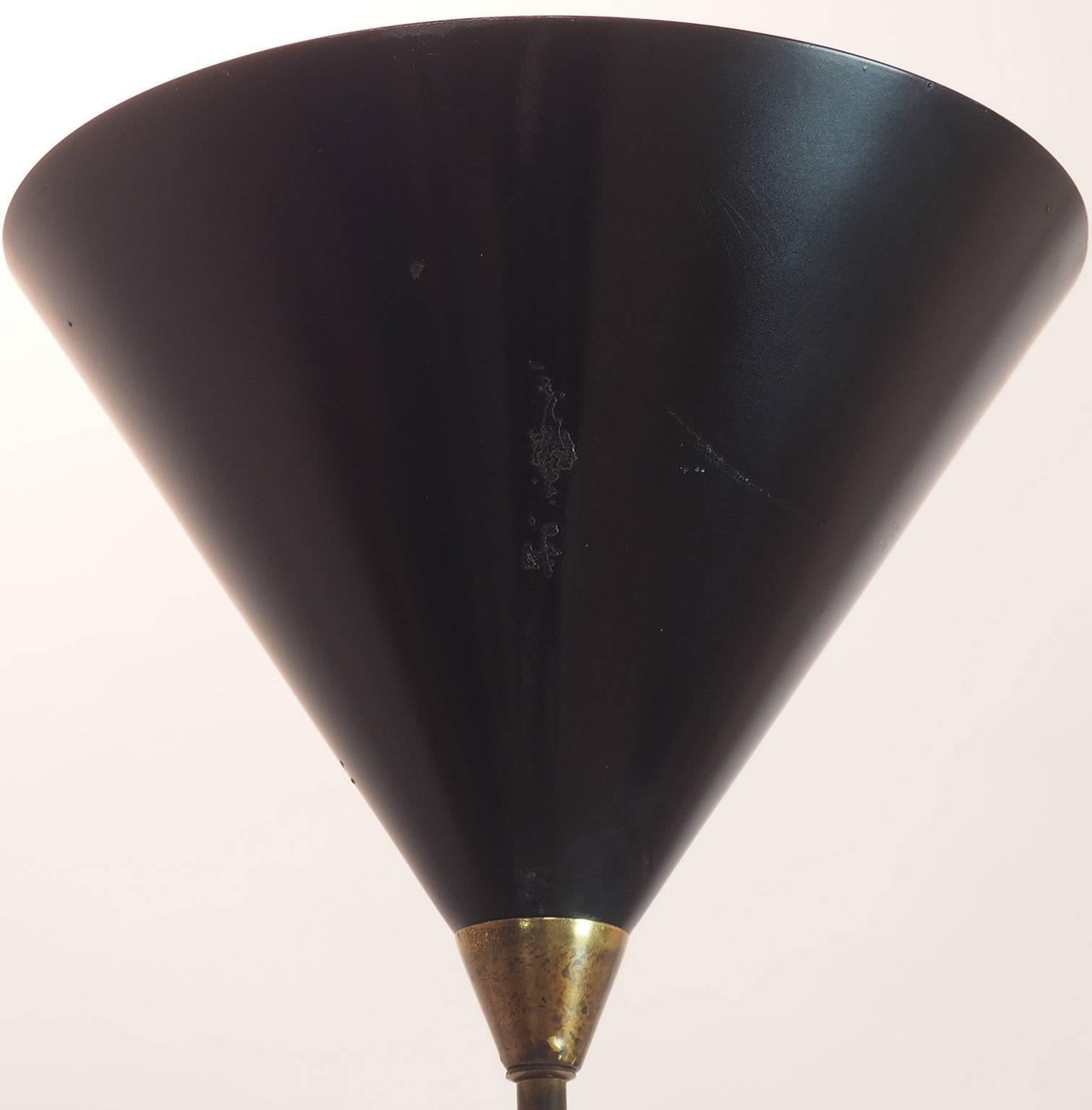 Metal Tito Agnoli Adjustable Floor Lamp with Black Conic Reflector, Milano, 1950s For Sale