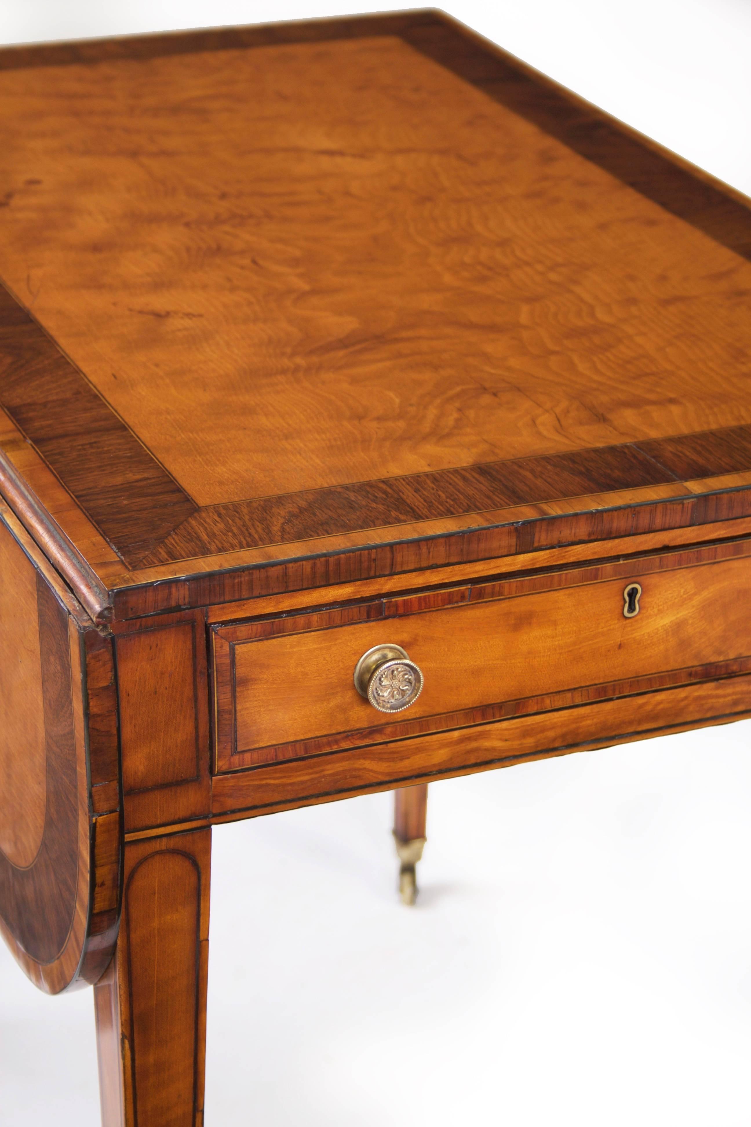 English George III Satinwood and Rosewood Banded Pembroke Table