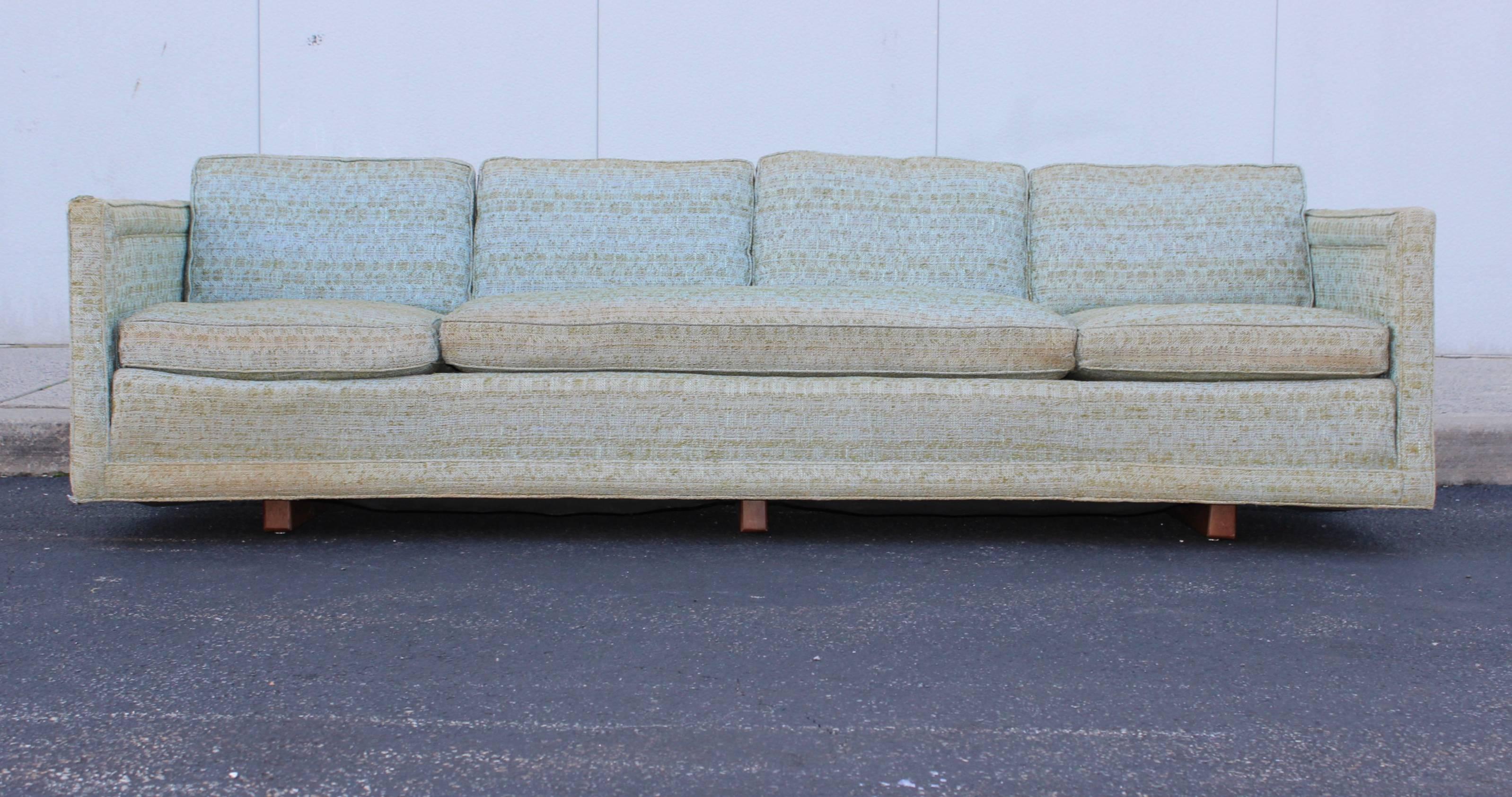 Stunning 1960s Erwin Lambeth custom-made long curved sofa. In vintage original upholstery, it needs new upholstery.