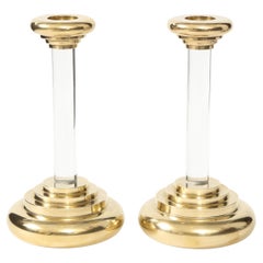 1980s Brass and Lucite Candle Holders