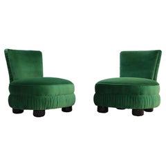 1960s Italian Slipper Chairs in Green Velvet