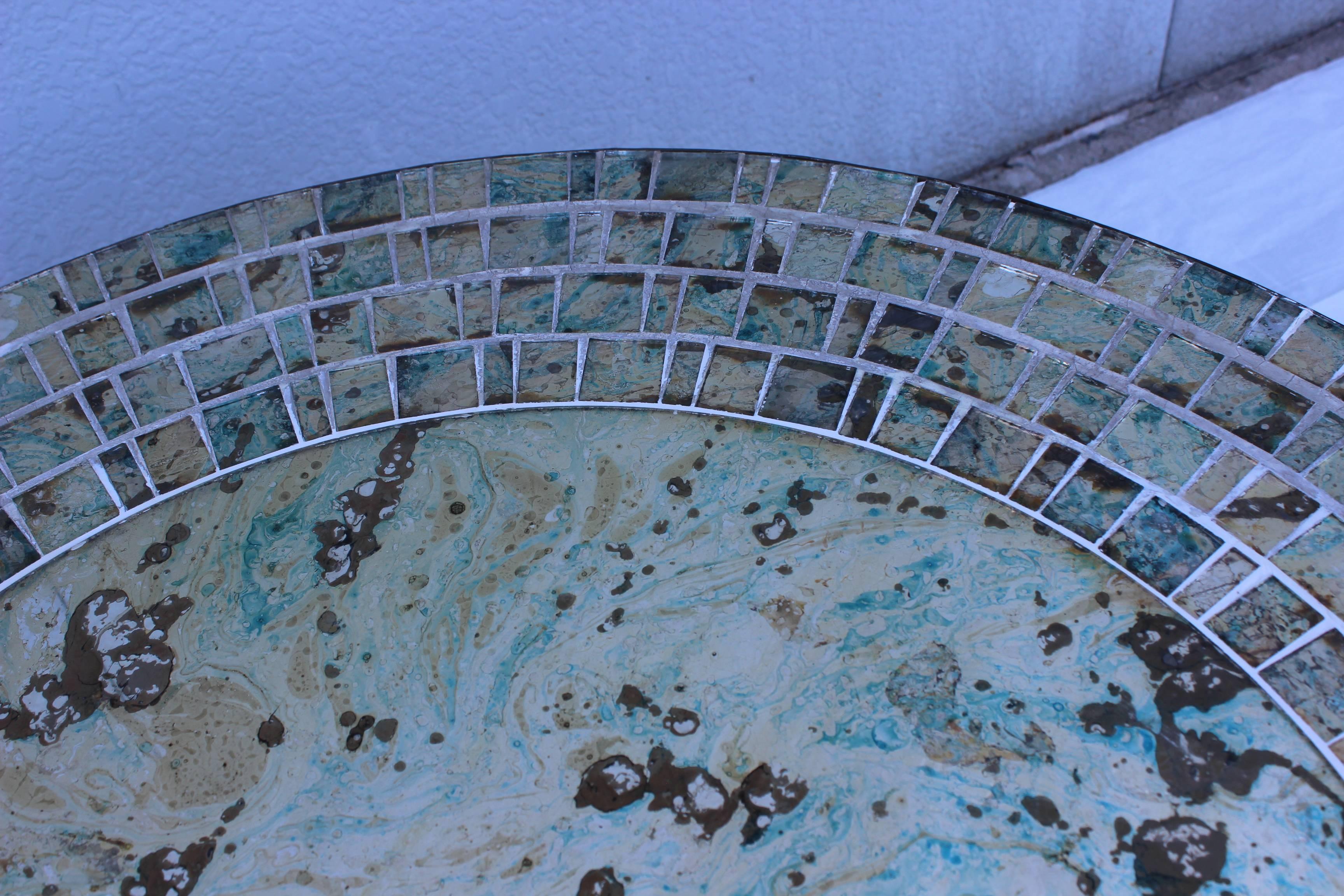 1950s Mosaic Glass Top Brass Italian Coffee Table 2