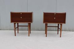 Tall Mid-Century Modern Walnut Two Drawer Night Stands