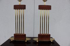 Mid-Century Modern Brass and Walnut Oval Table Lamps