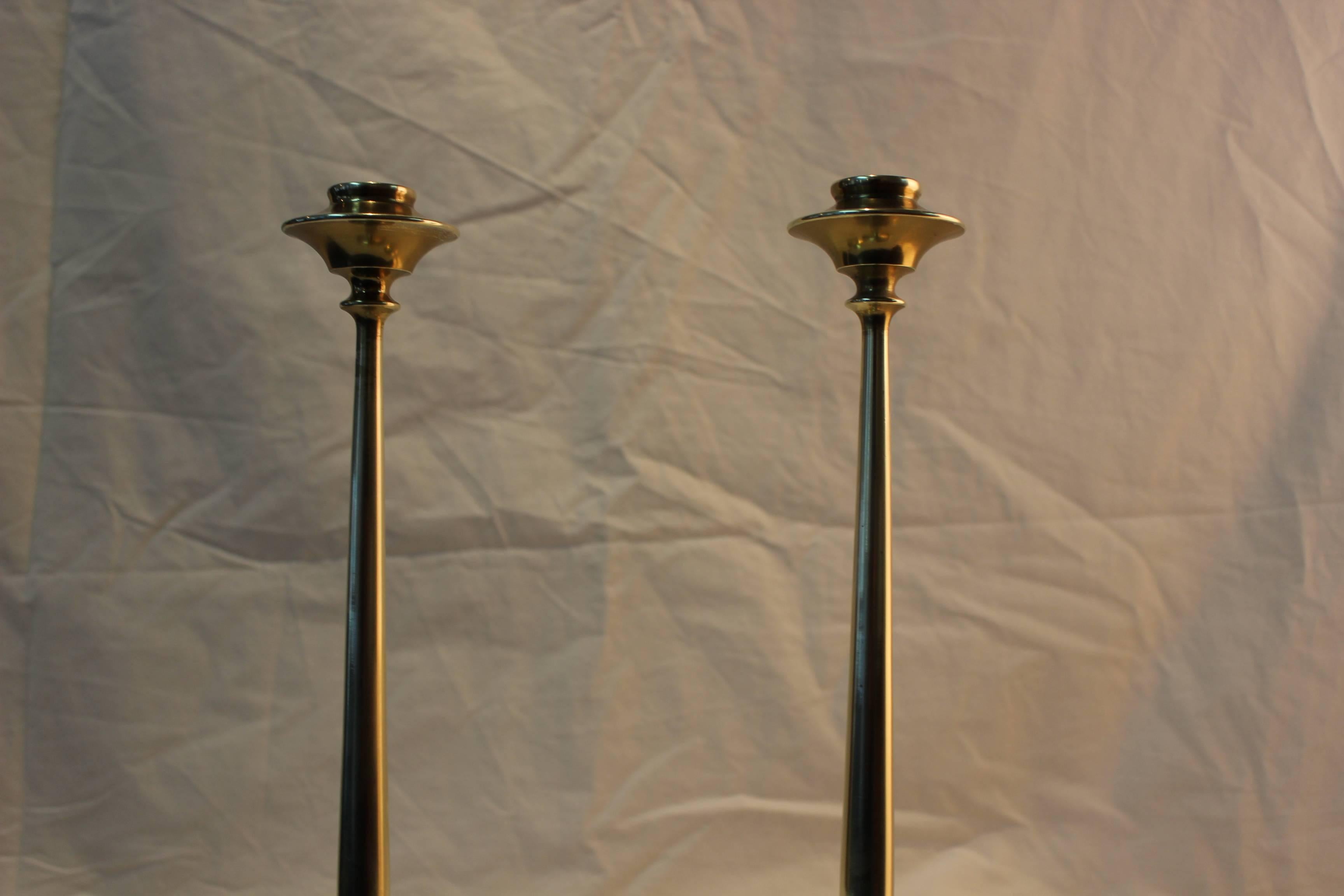 1950s Bradley and Hubbard Brass Candle Holders  In Good Condition In New York, NY