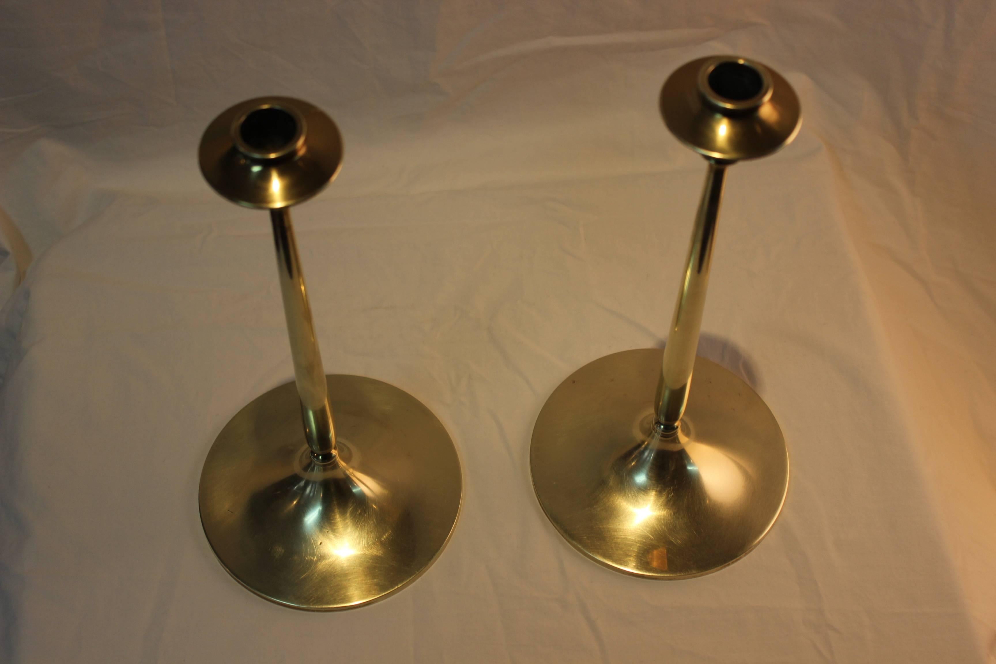 Mid-Century Modern 1950s Bradley and Hubbard Brass Candle Holders 