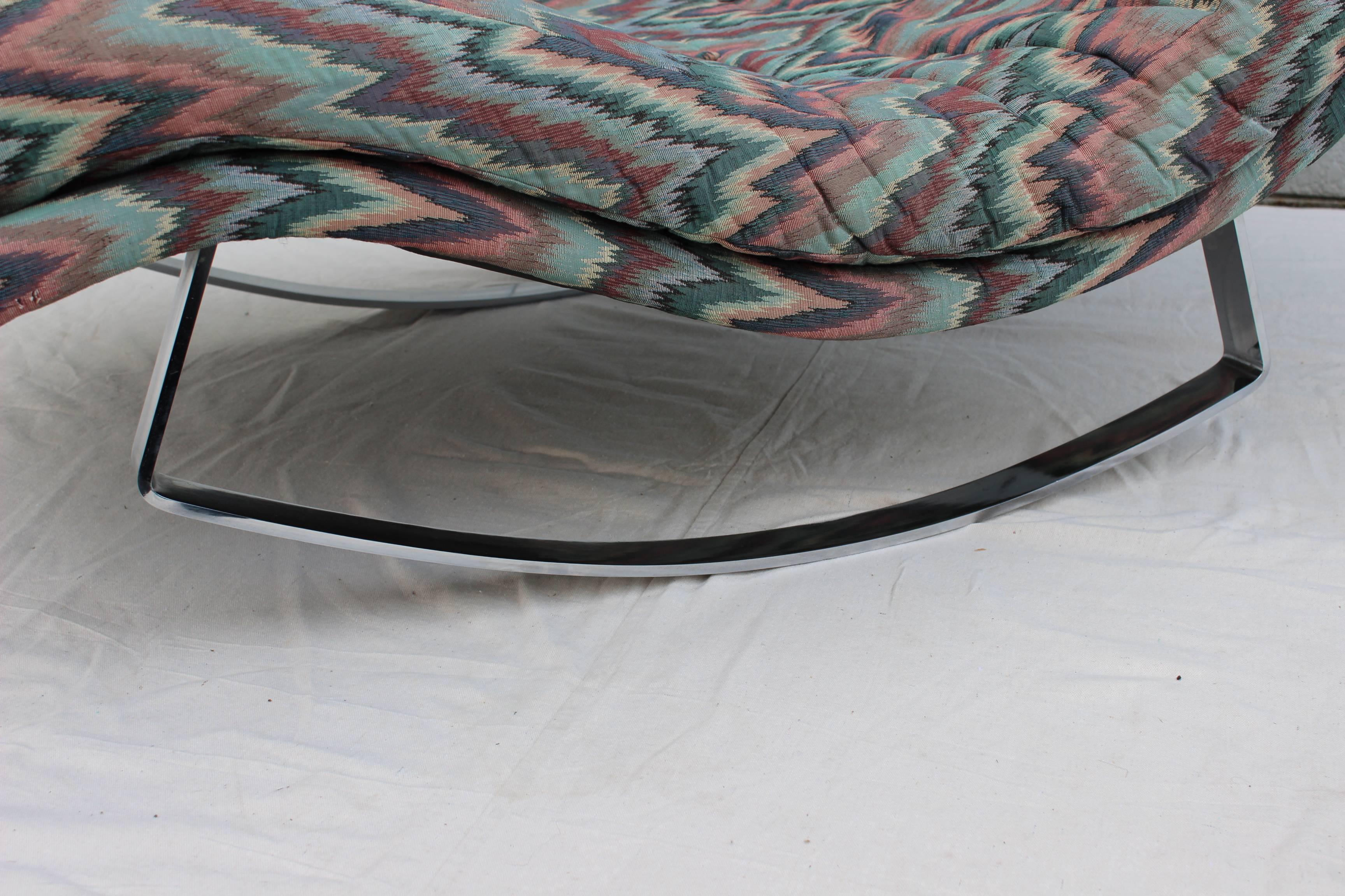 Fabric 1970's Modern Chrome Rocking Chaise Longue