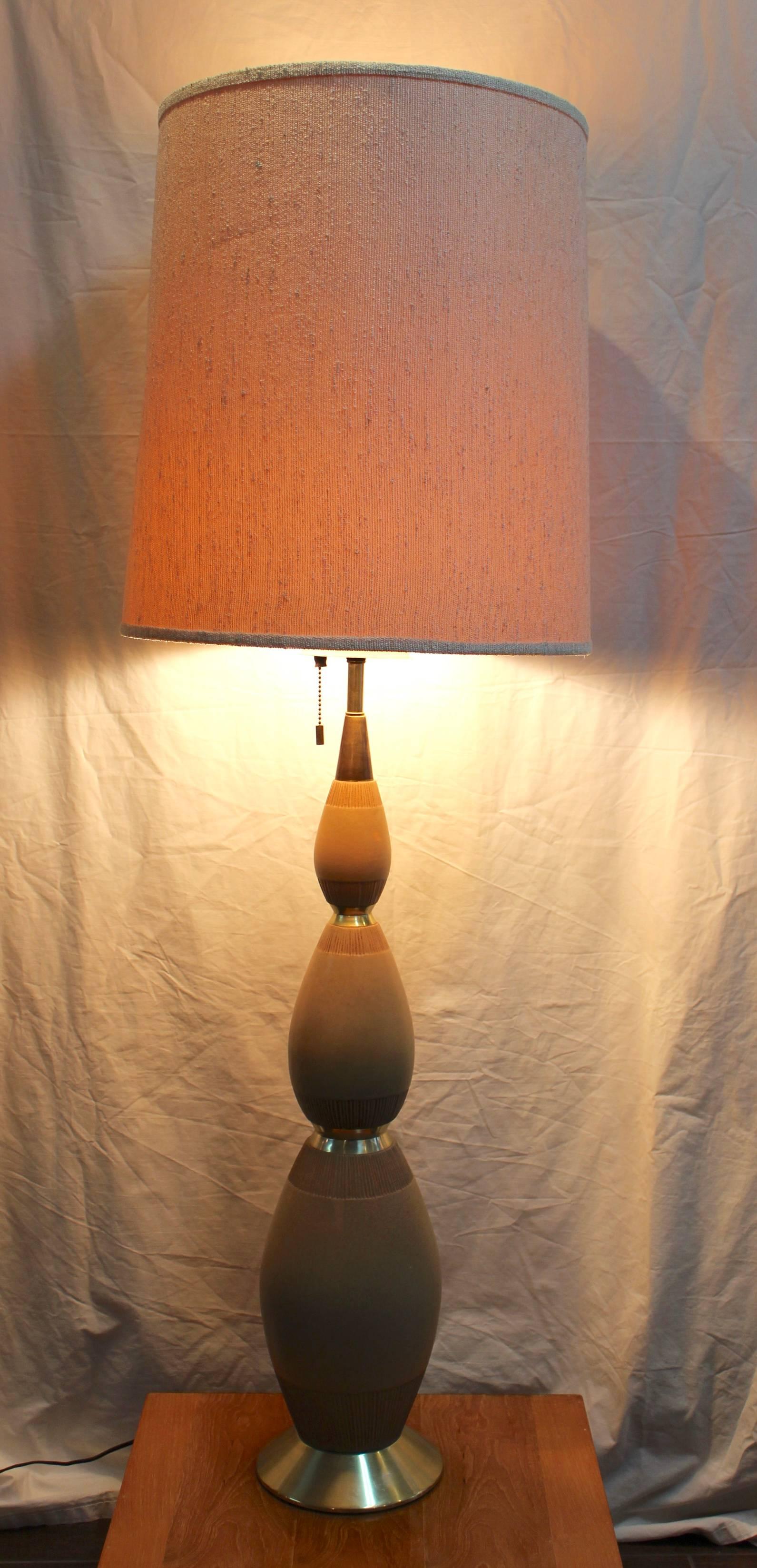 1950's Gerald Thurston for Lightolier ceramic and brass large table lamp.

Shade for photography only.
