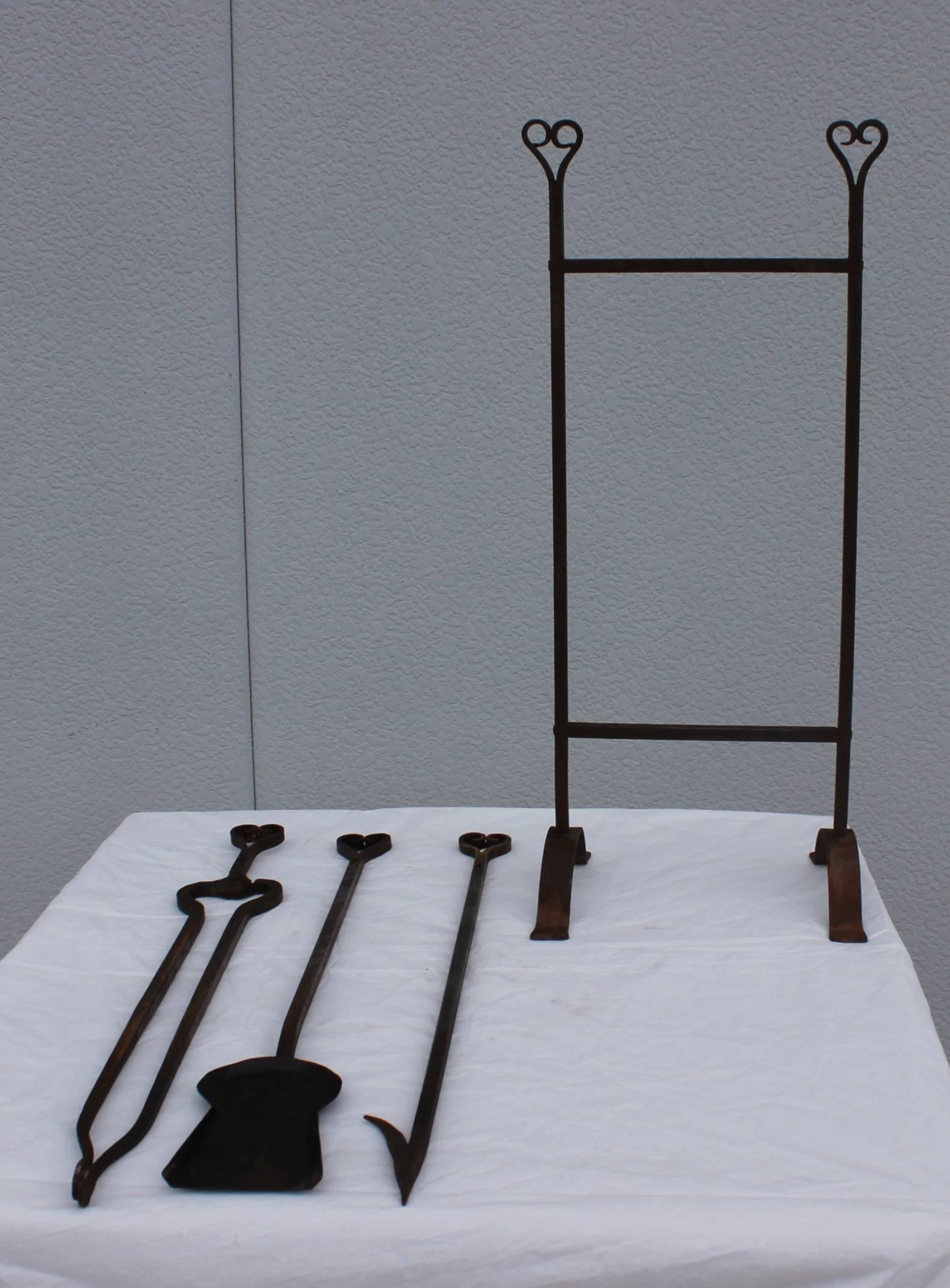 1940s French Iron Fireplace Tools In Good Condition In New York, NY