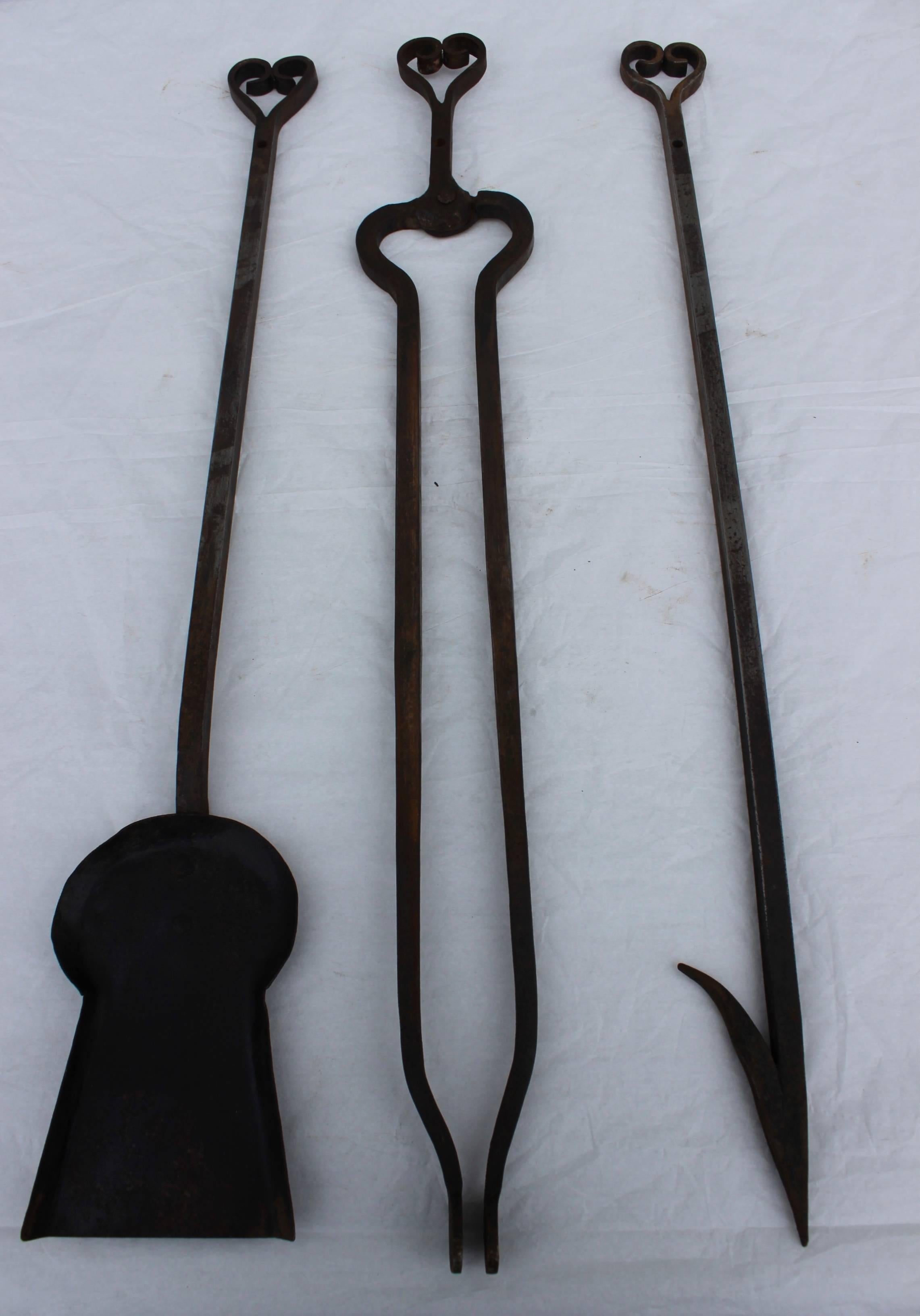 1940s French Iron Fireplace Tools 1