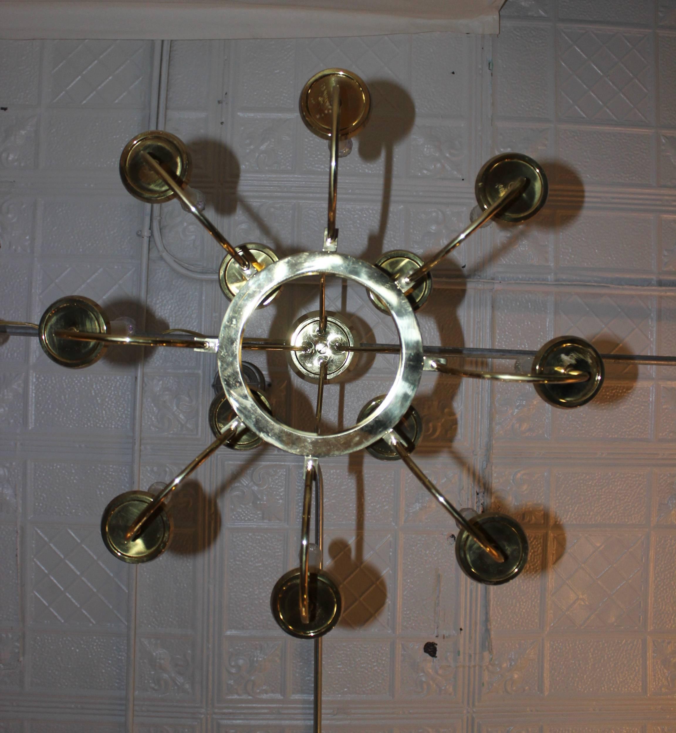 Mid-Century Modern Brass Chandelier 1