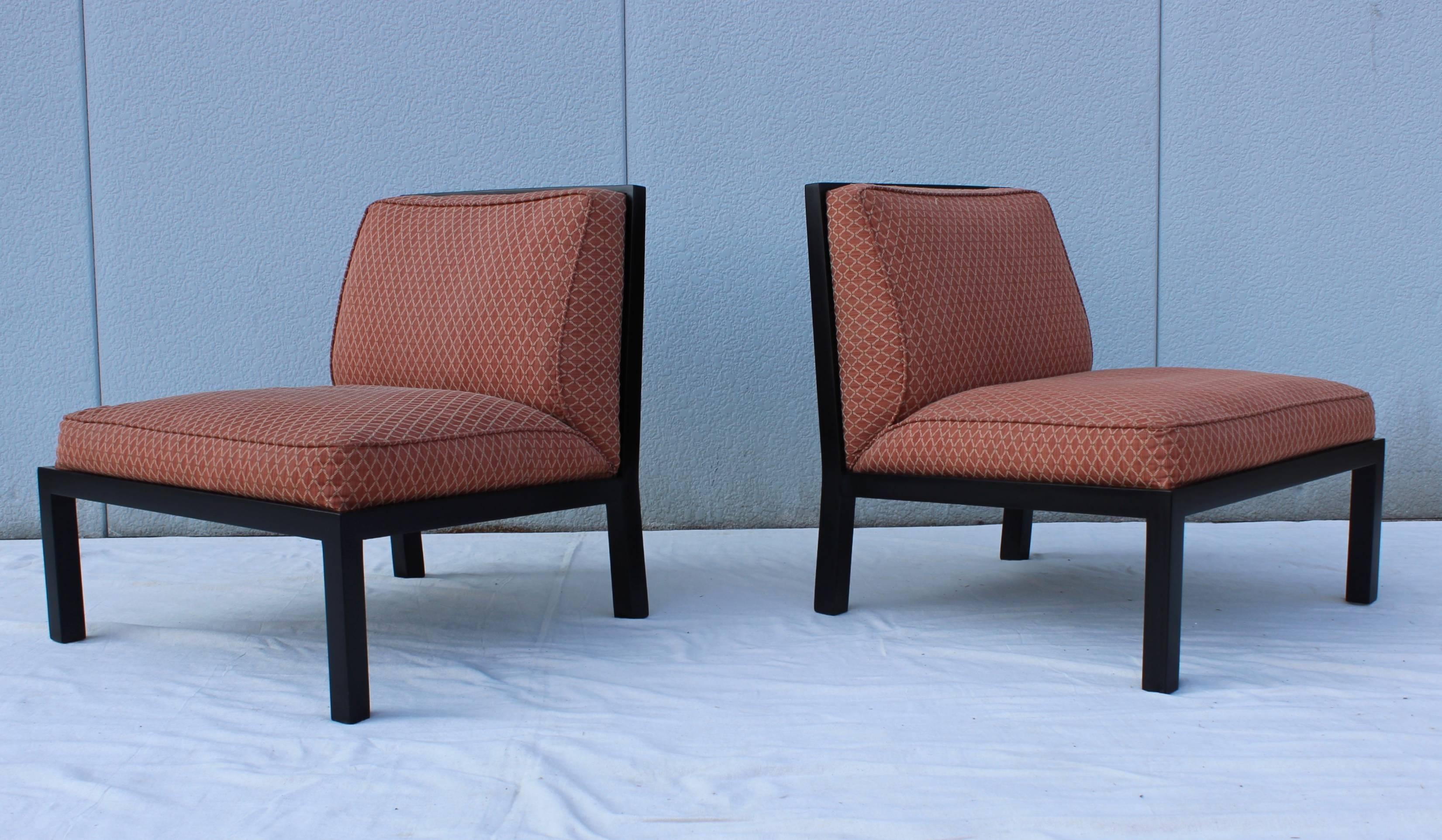 1960s modern Michael Taylor for Baker Lattice slipper chairs.