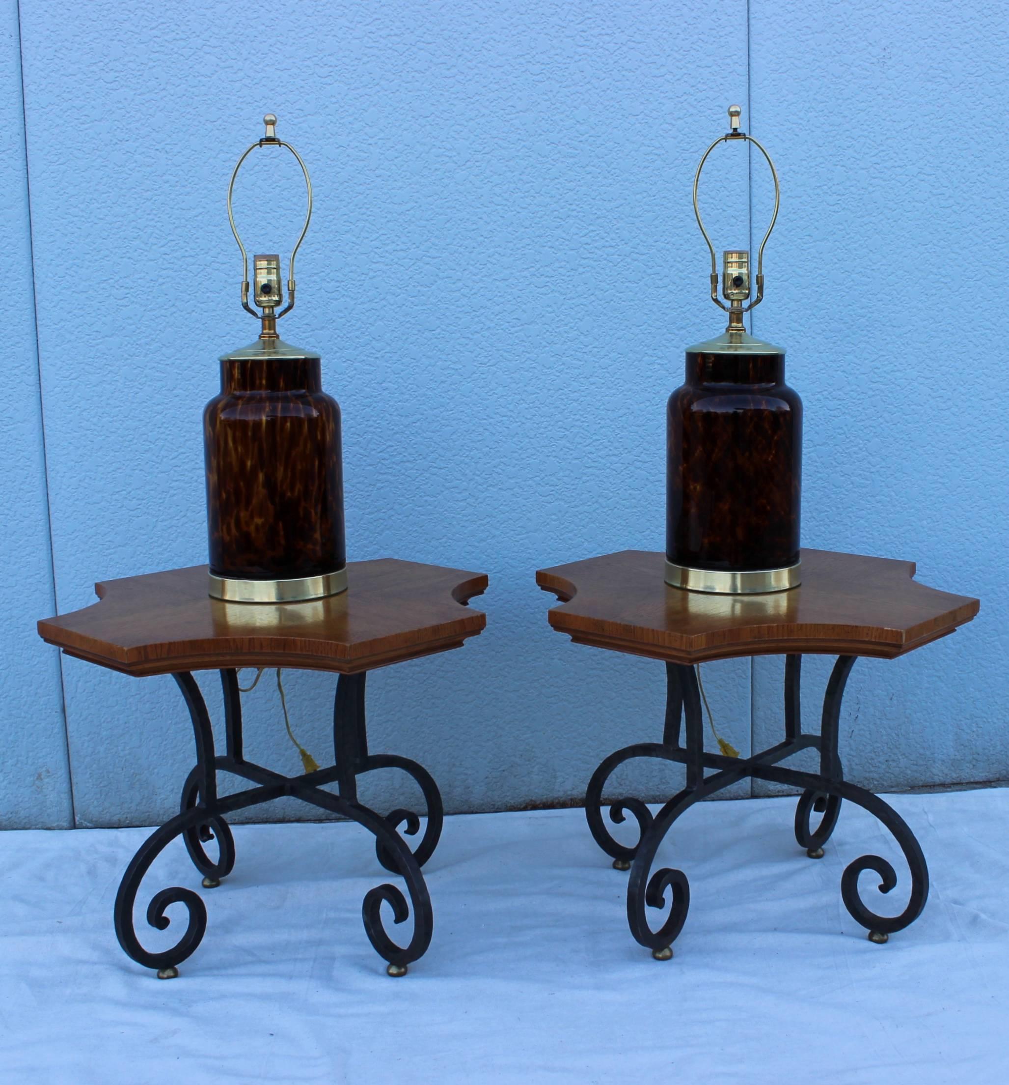 1960s Murano tortoise shell with brass hardware small table lamps.

Height to light socket 16.5''