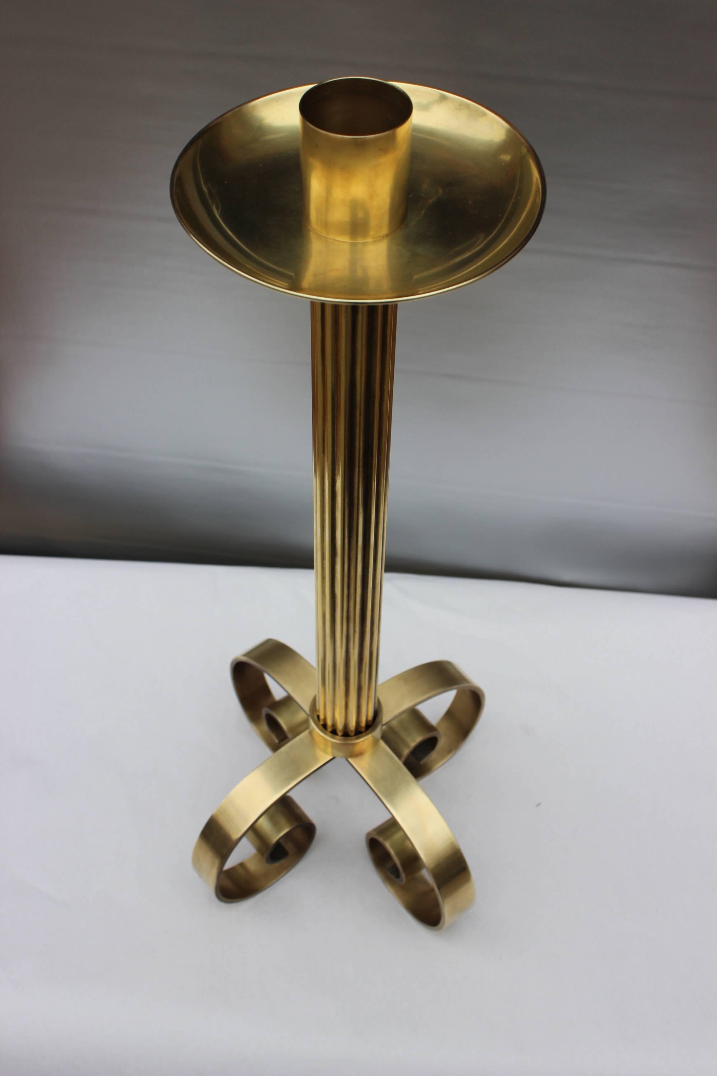 Stunning 1940s Deco style large Swedish brass candle holder by Ystad Metall.