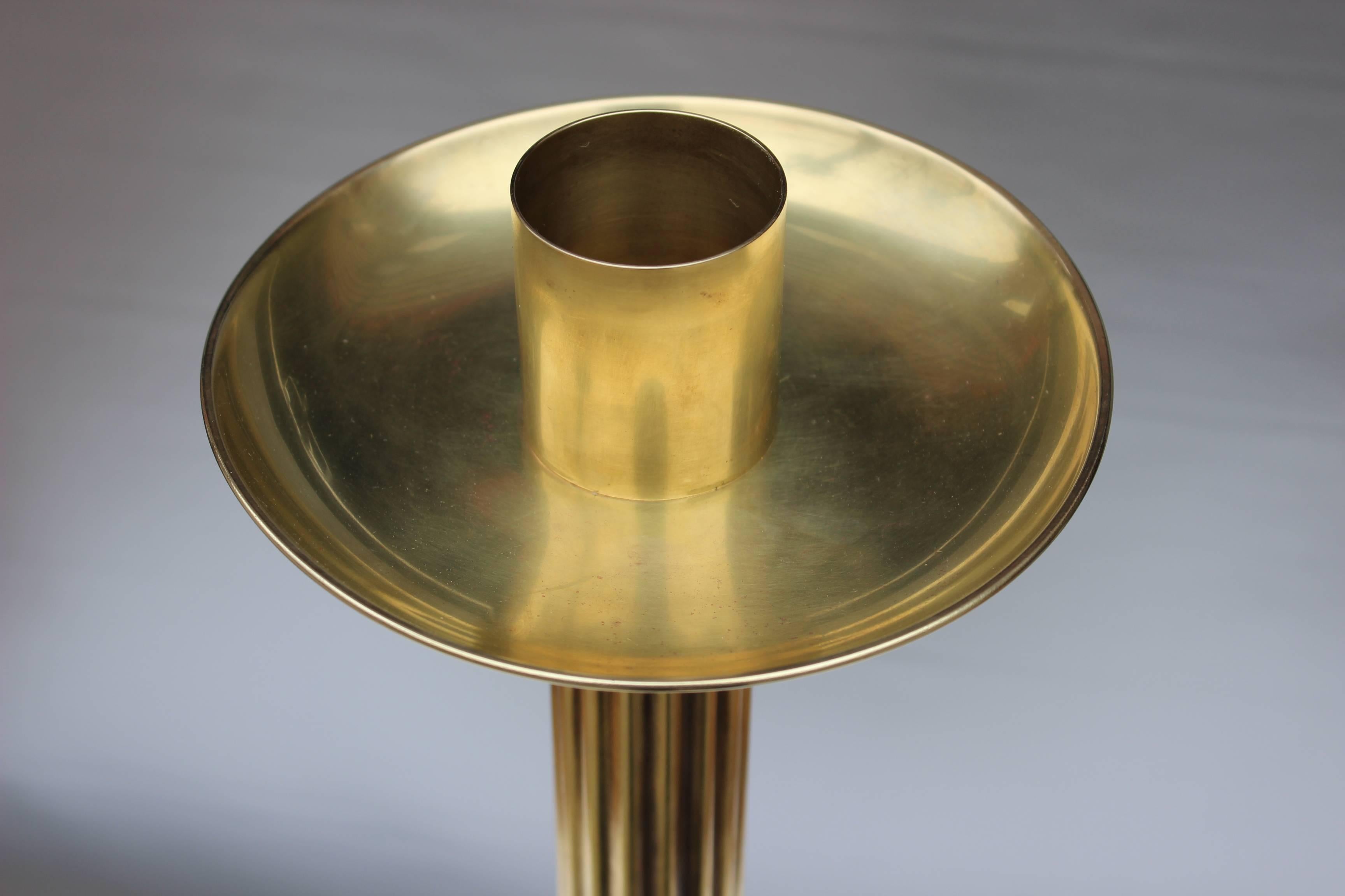 Swedish 1940s Ystad Metall Large Brass Candle Holder For Sale
