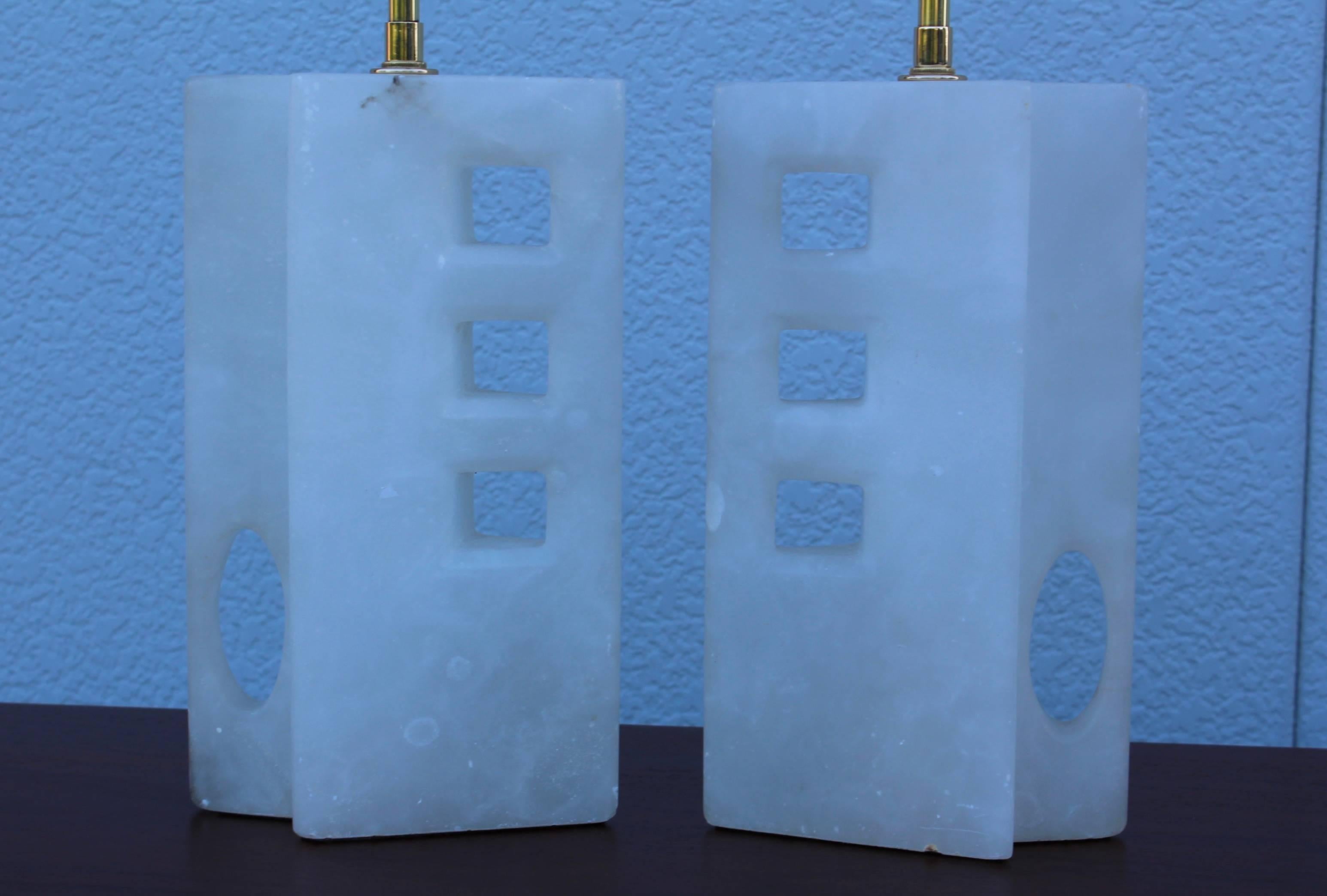 Brass 1960s Modern Italian Alabaster Table Lamps