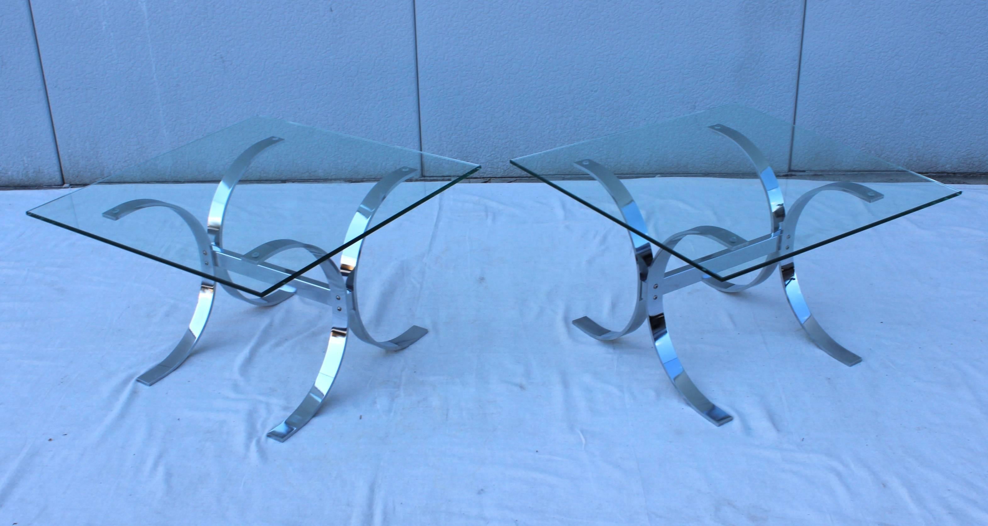American 1970s Modern Steel and Chrome Side Tables For Sale