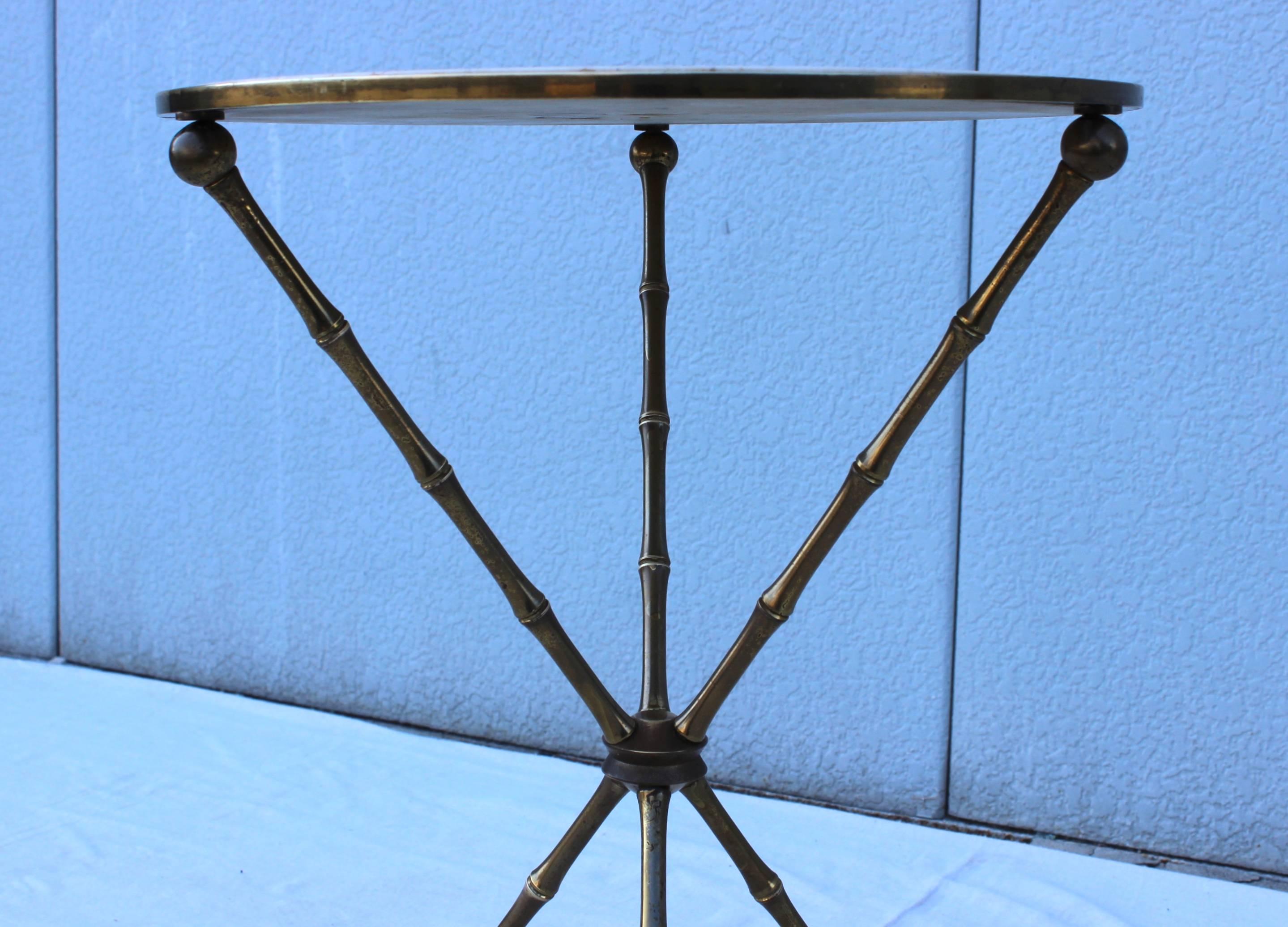 Stunning 1960s, Italian, faux bamboo brass with marble top side table.