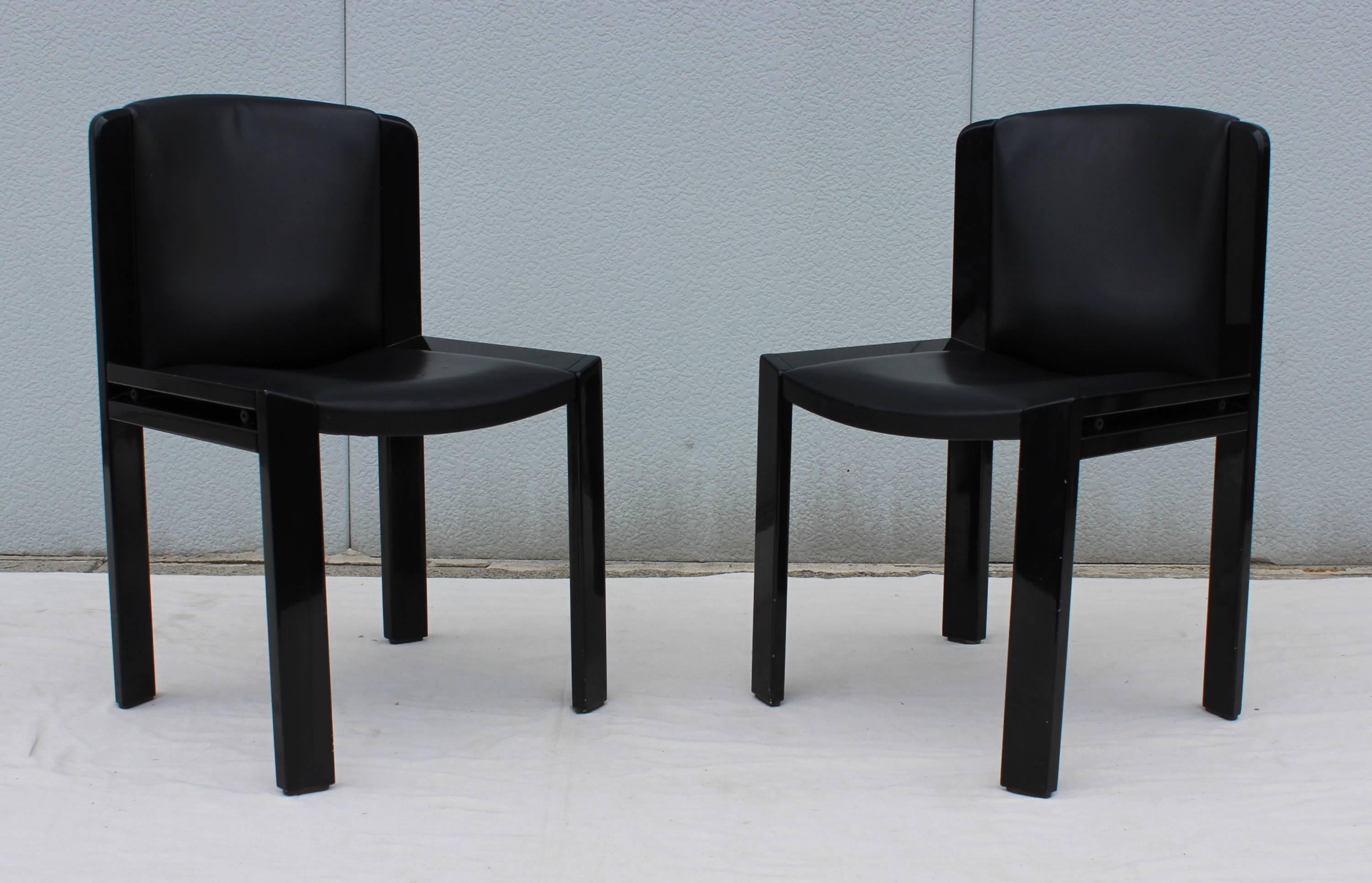 Mid-Century Modern Joe Colombo for Pozzi Model 300 Leather Dining Chairs