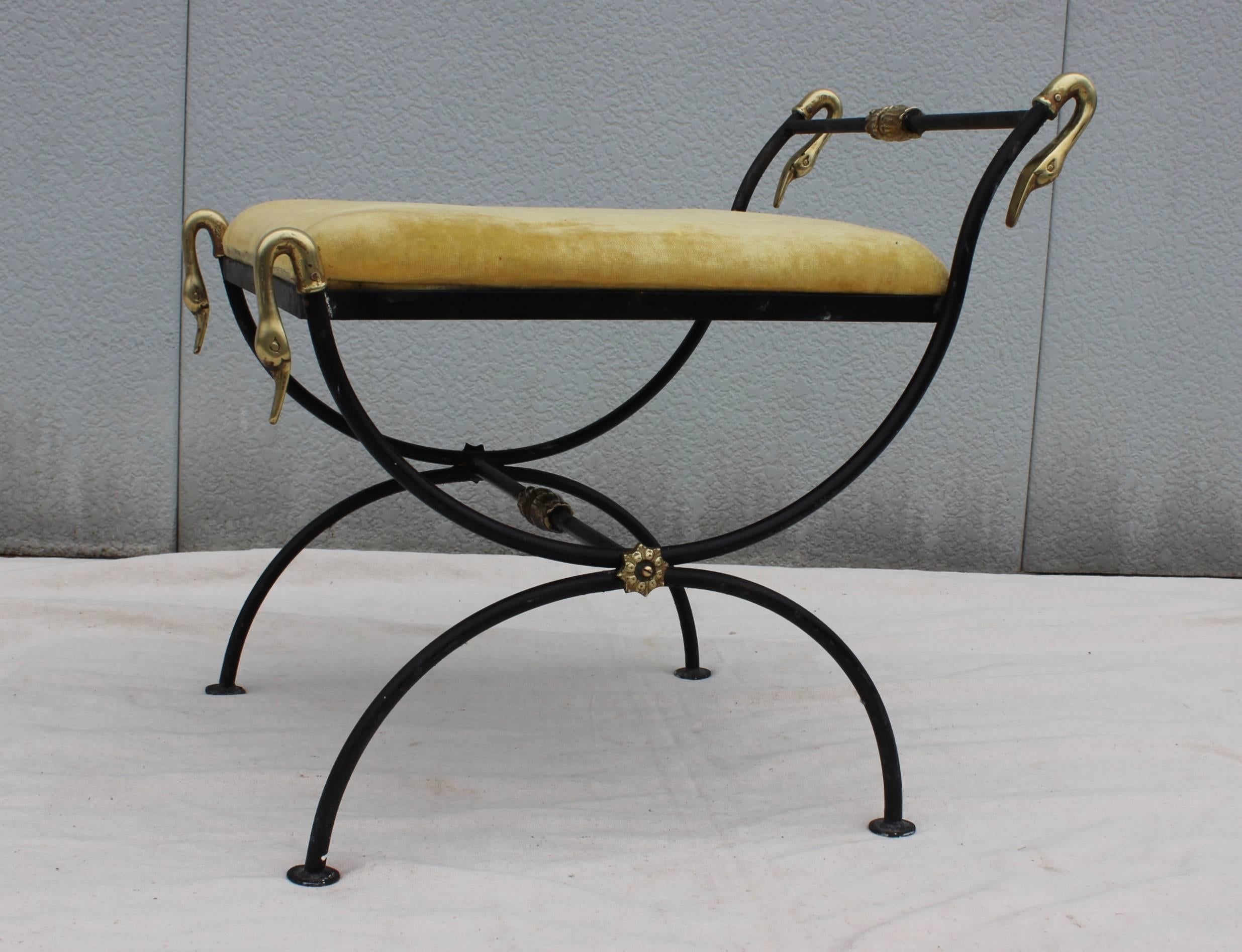 20th Century 1940s French Brass Swan and Iron Ottomans