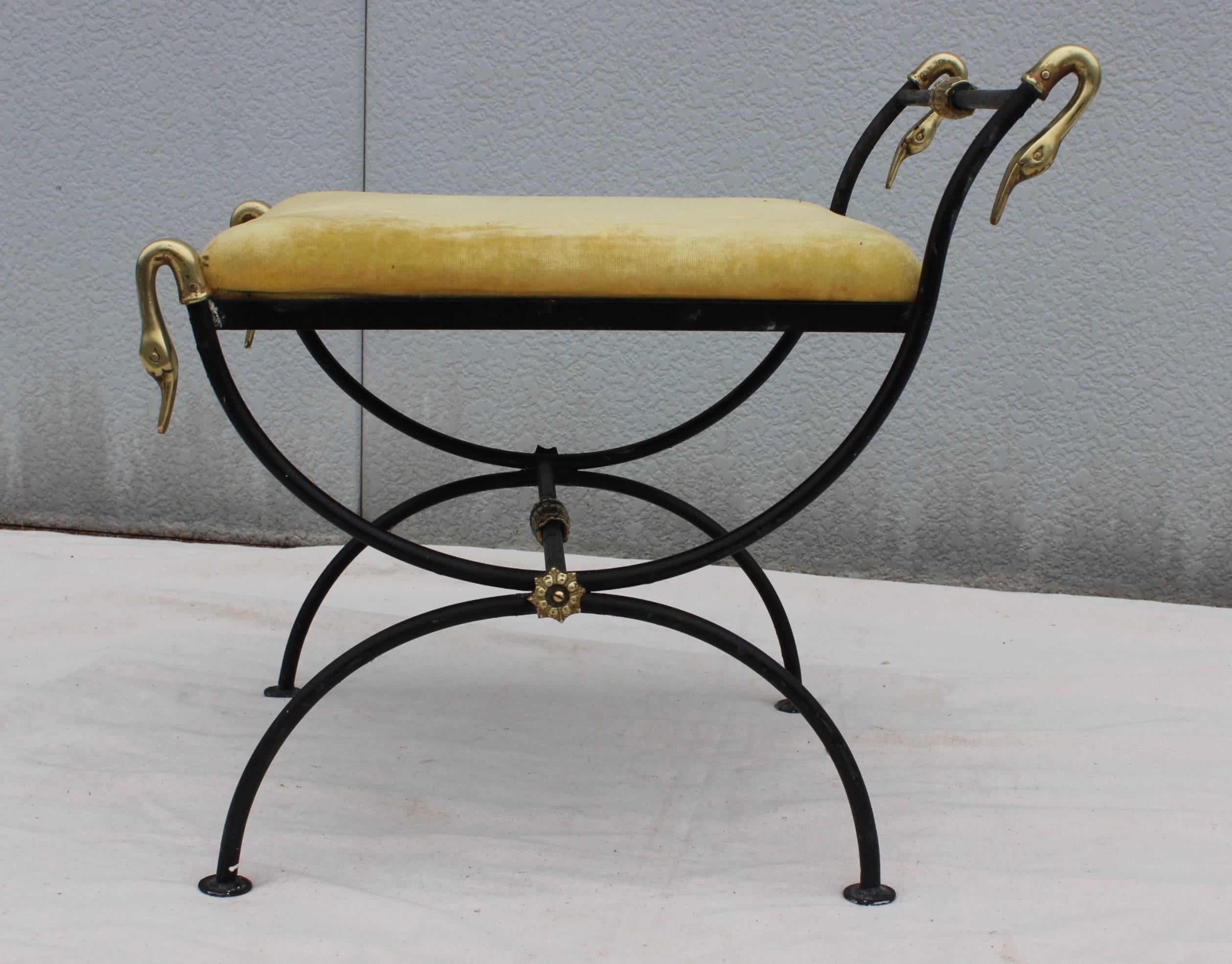 1940s French Brass Swan and Iron Ottomans 1