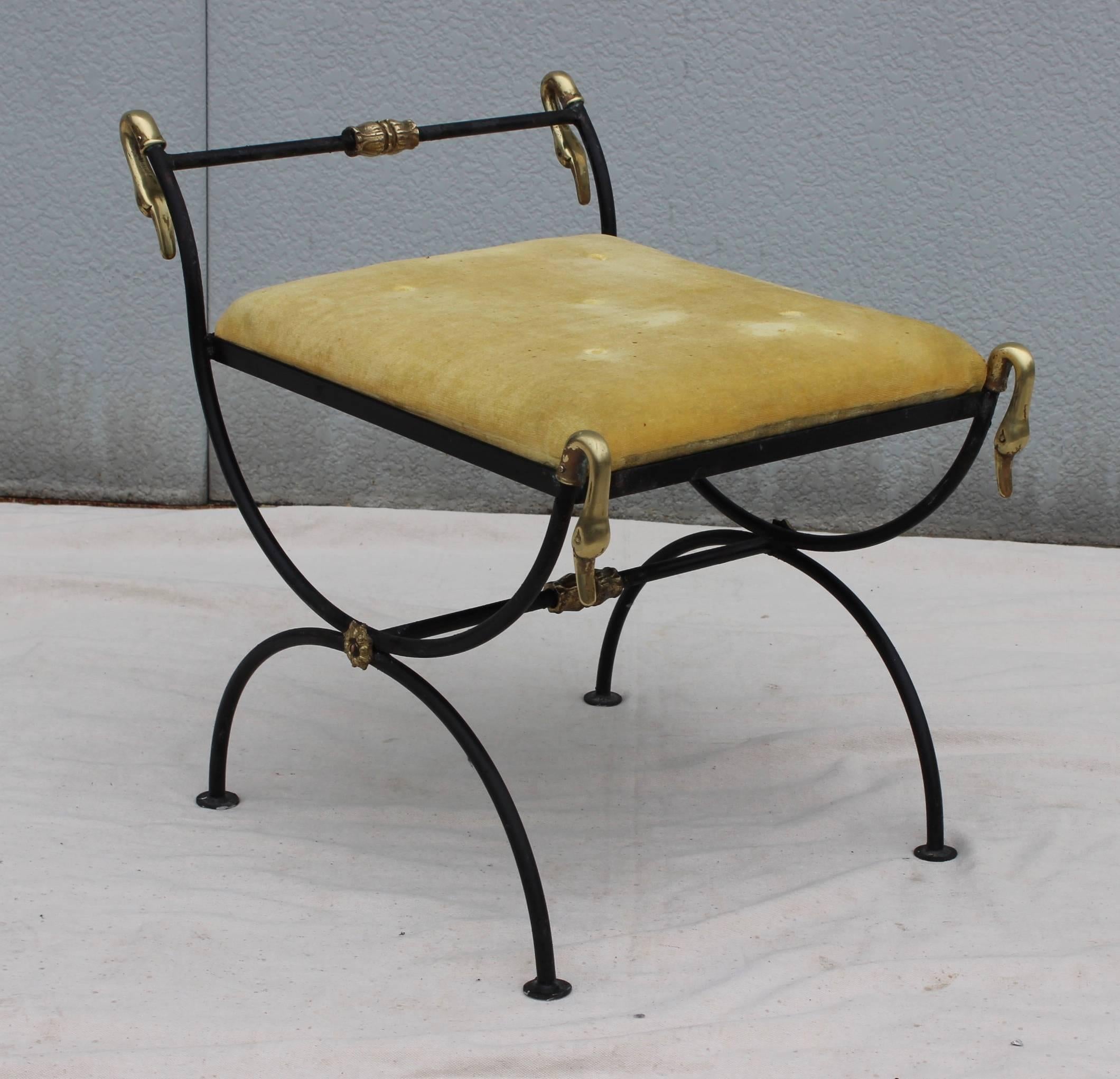 1940s French Brass Swan and Iron Ottomans 2